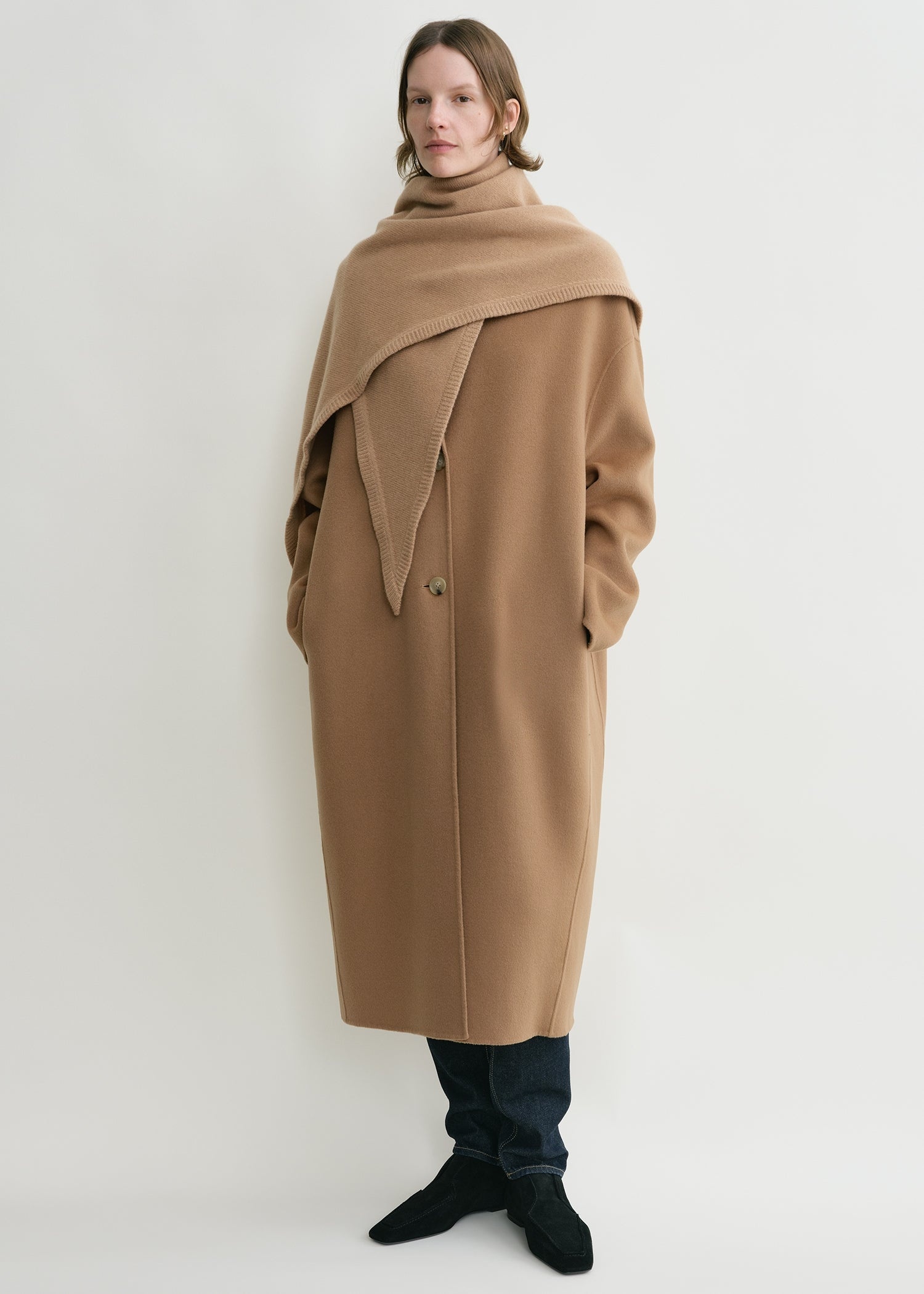 Triangle wool cashmere scarf camel - 2