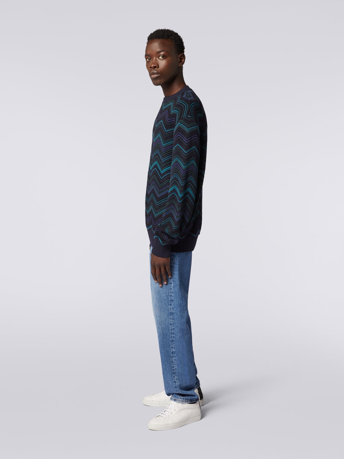 Cotton blend crew-neck chevron jumper - 3