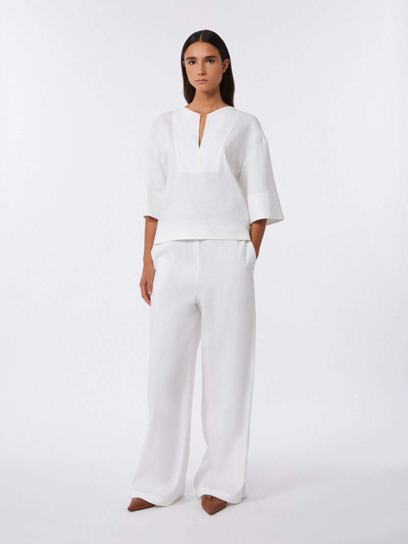 Max Mara DESTINO Linen and viscose canvas trousers - OPTICAL WHITE outlook