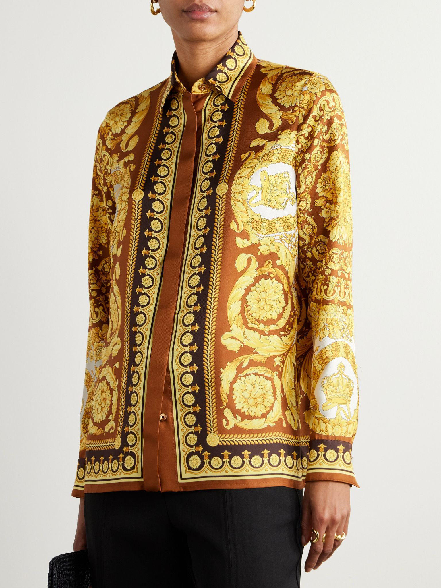 Printed silk-twill shirt Yellow - 3