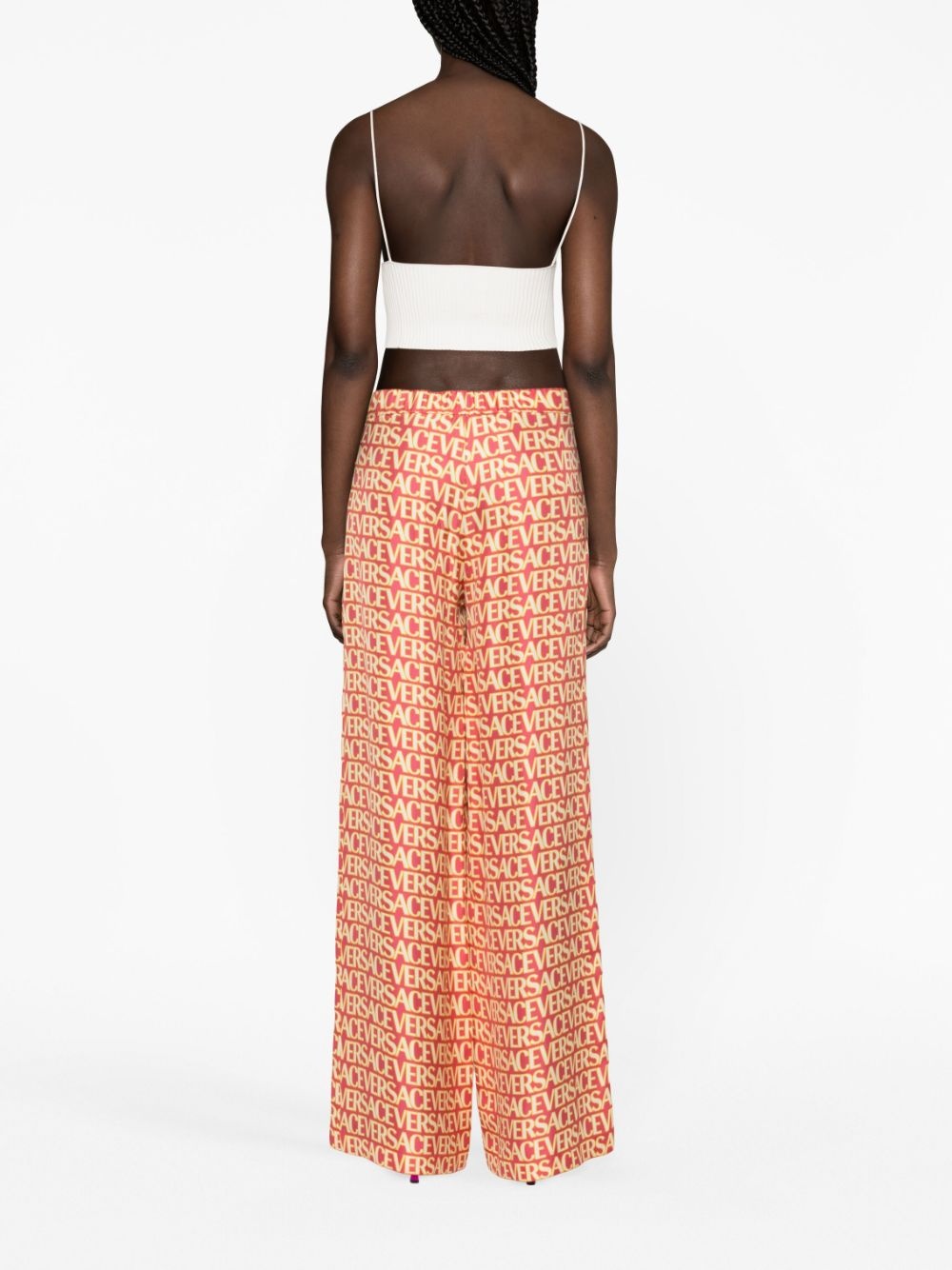 logo-print silk palazzo pants - 4