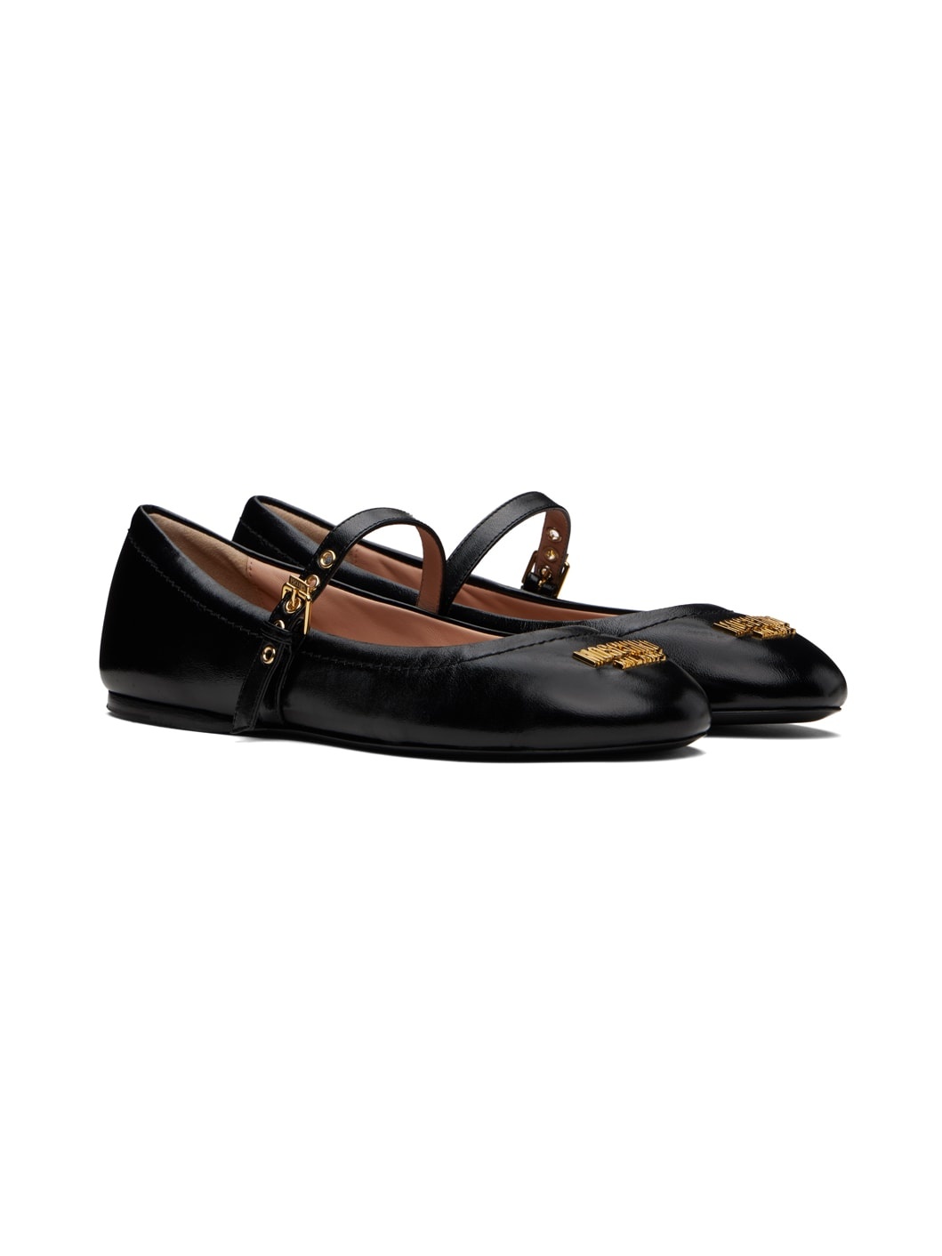 Black Metal Logo Shiny Calfskin Ballerina Flats - 4