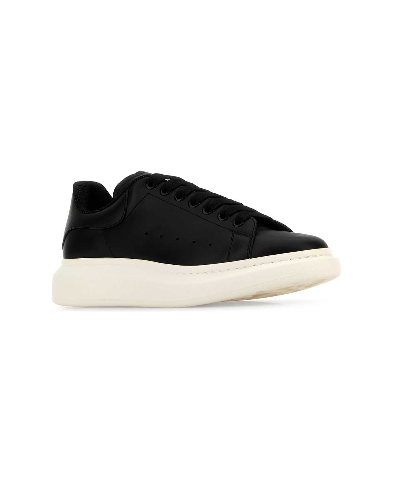 Black Leather Sneakers With Black Leather Heel - 2
