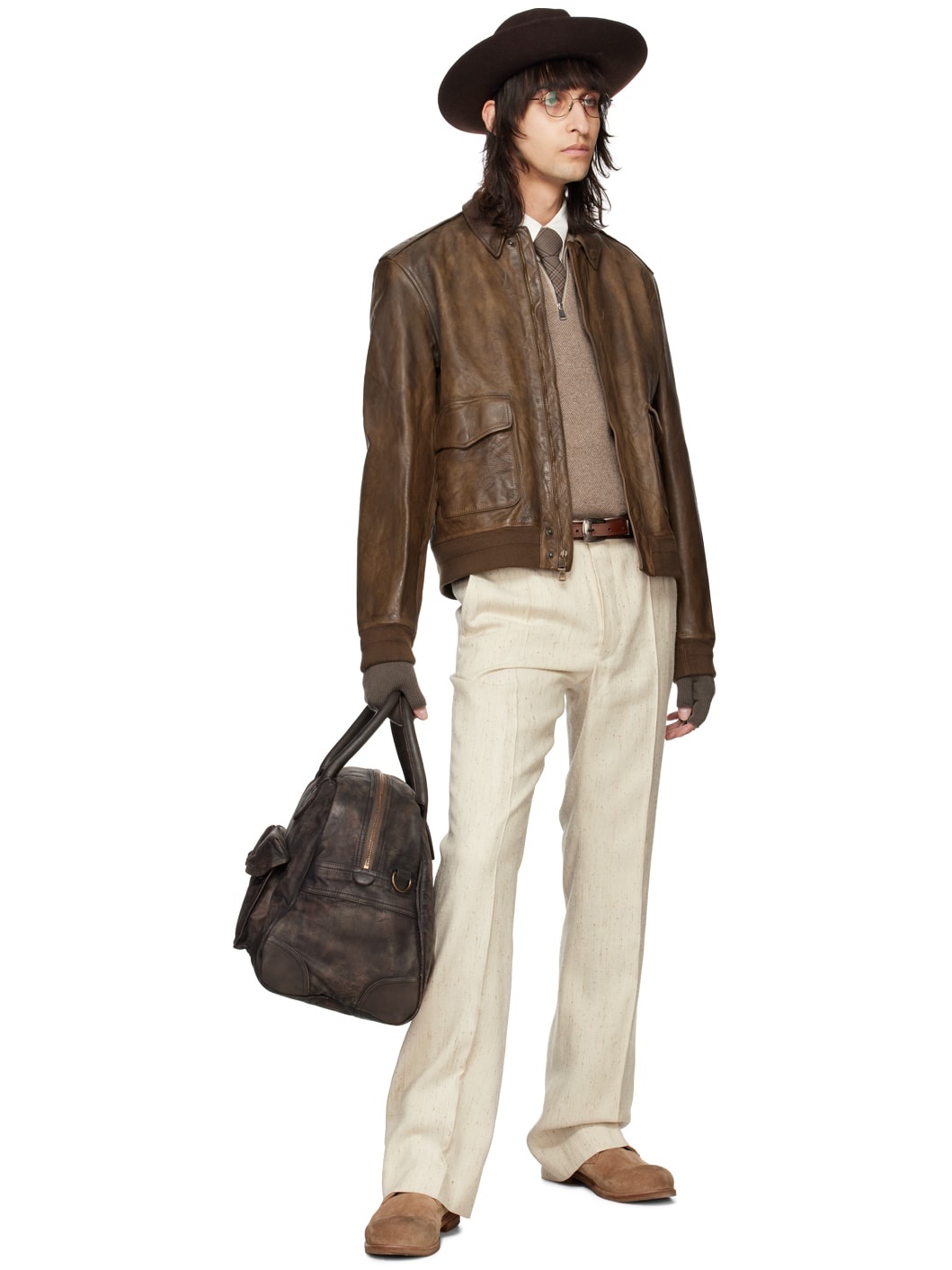 Brown Ridley Leather Bomber Jacket - 4