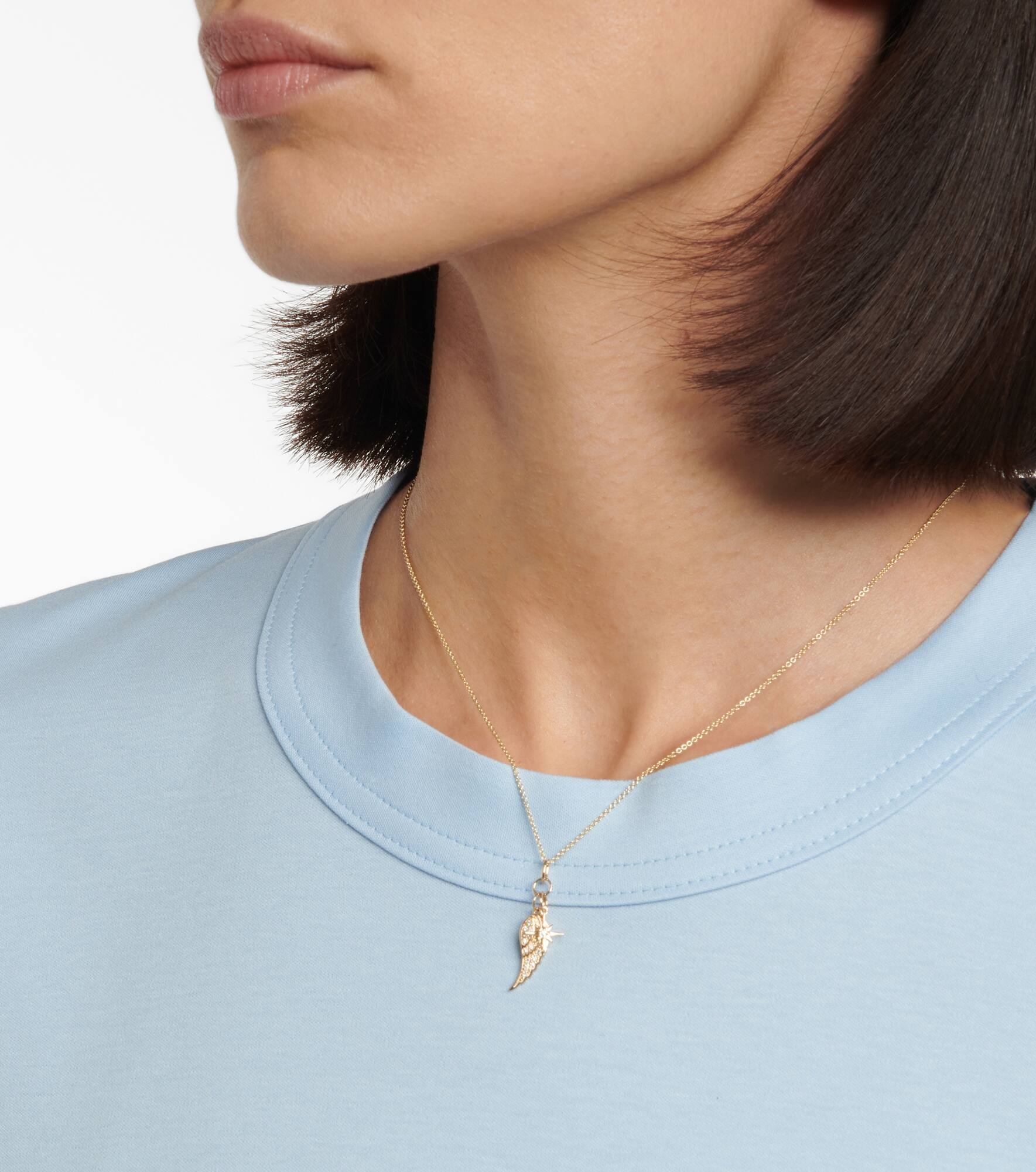 Wing and Starburst 14kt gold necklace with diamonds - 5