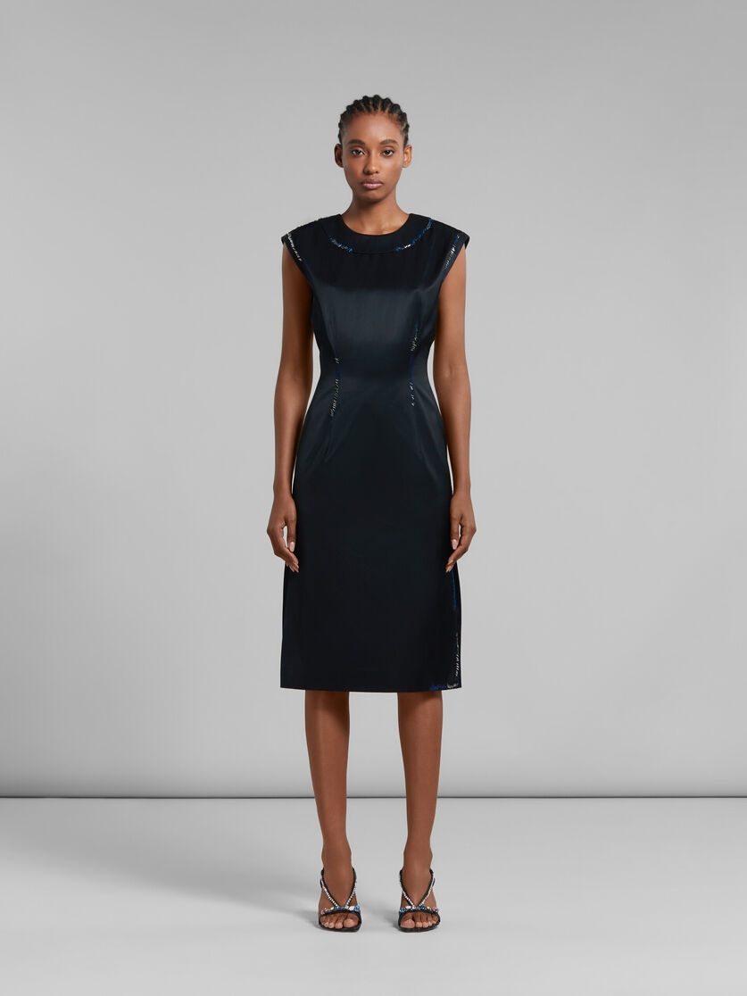 Marni BLACK DUCHESSE SATIN SHEATH DRESS WITH BEAD MENDING | REVERSIBLE