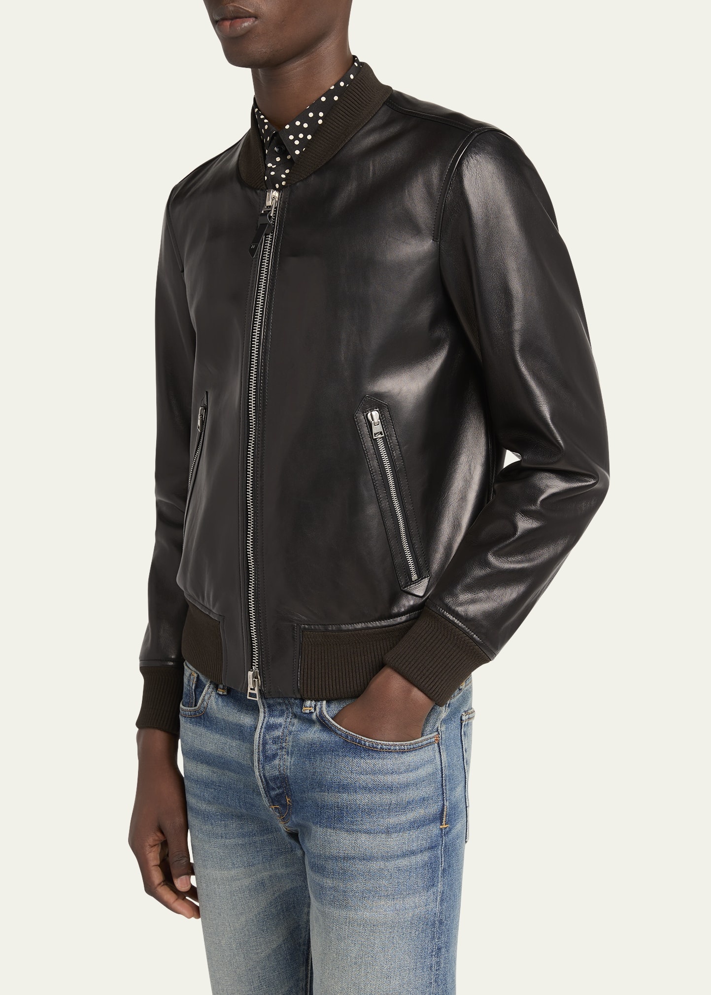 Zip-Up Nappa Leather Bomber Jacket - 4