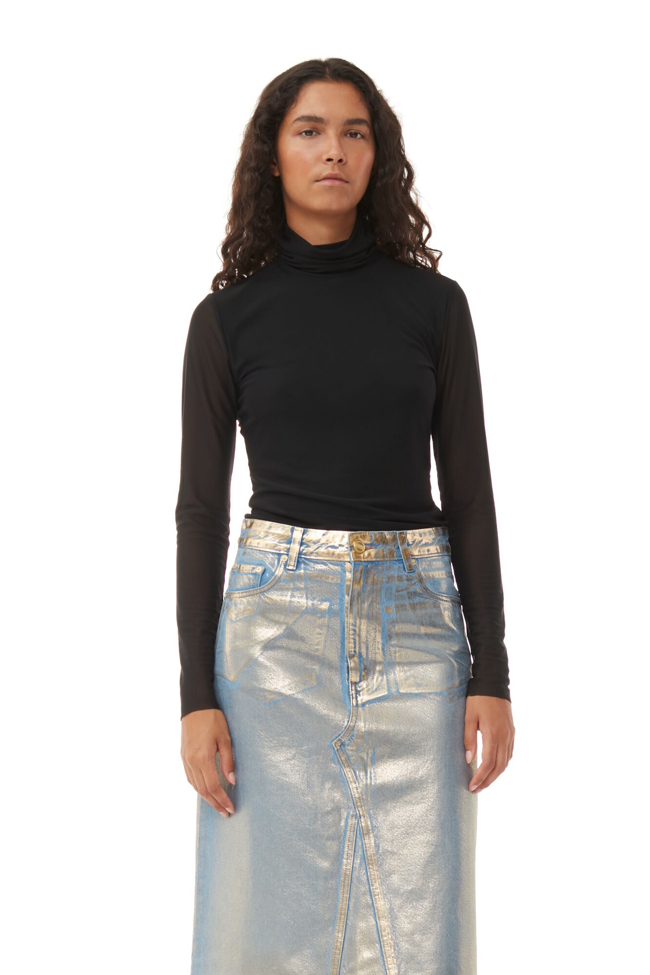 GOLD DENIM MIDI SKIRT - 6