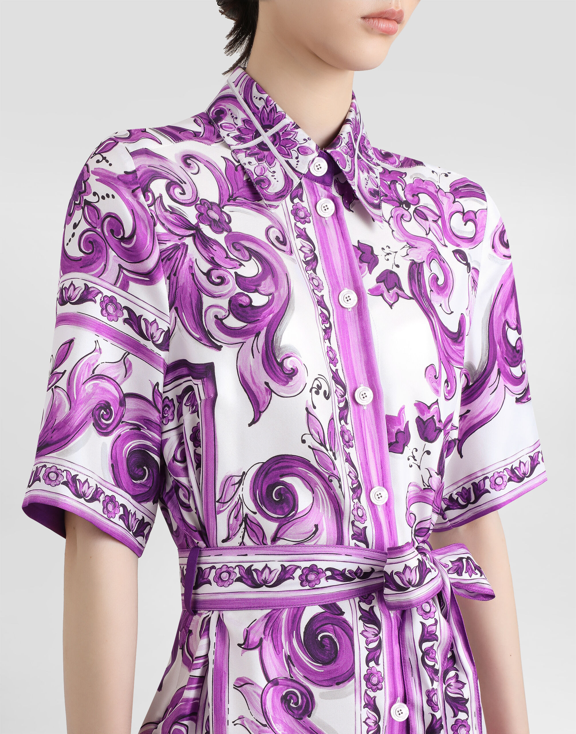 Majolica-print twill shirt dress - 4