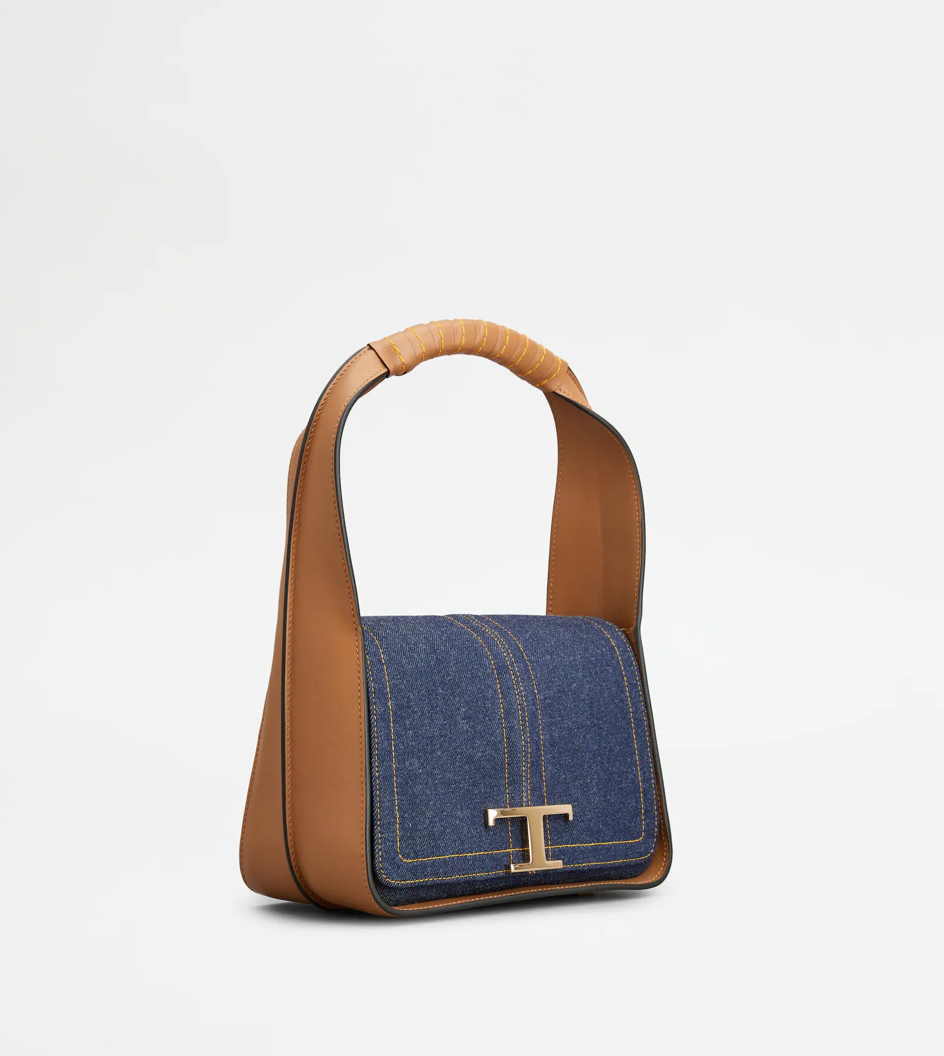 TIMELESS BAG IN LEATHER AND DENIM MINI - BROWN, BLUE - 2