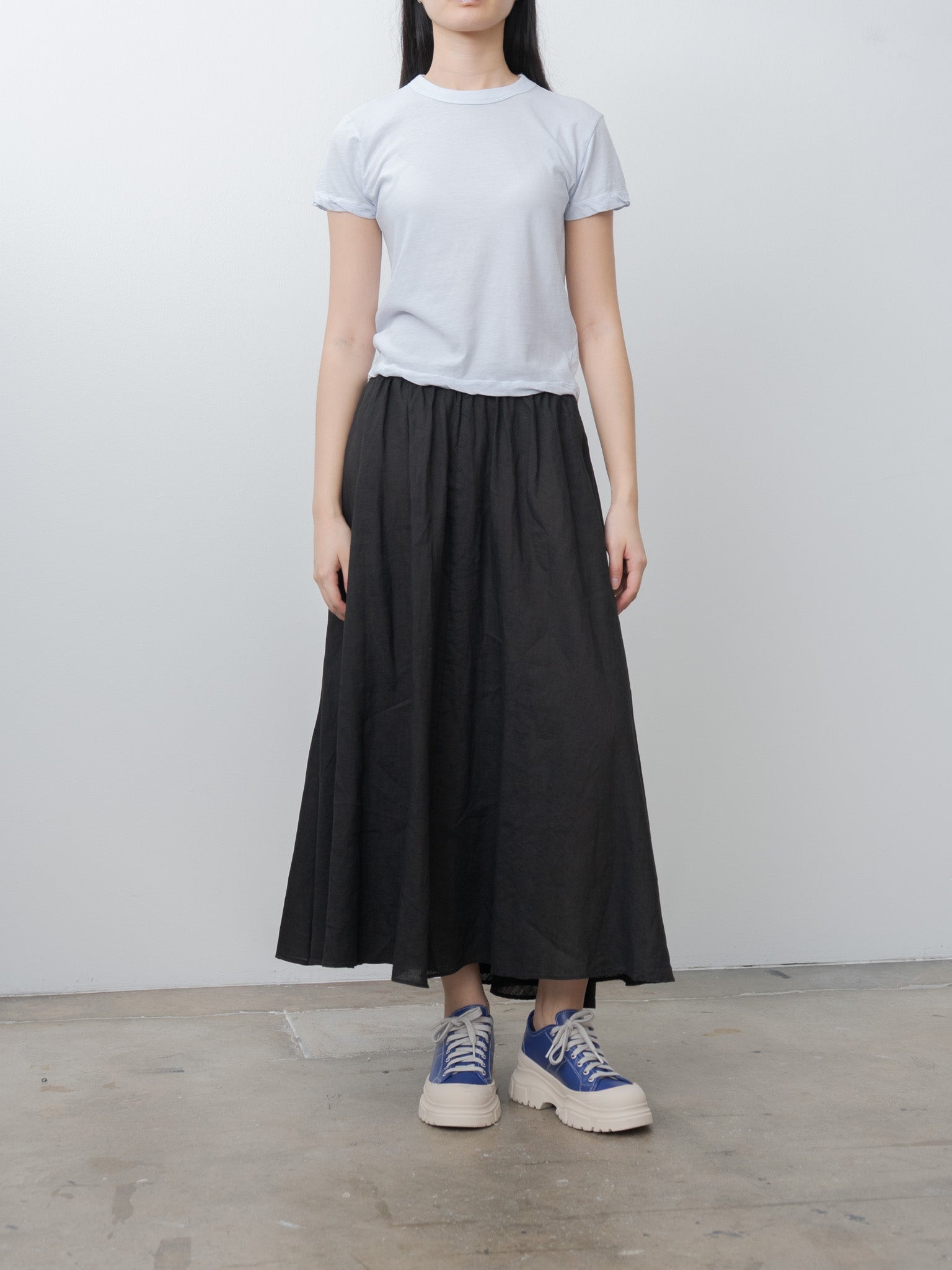 Natural Dyed Linen Lawn Gathered Skirt - Black - 5