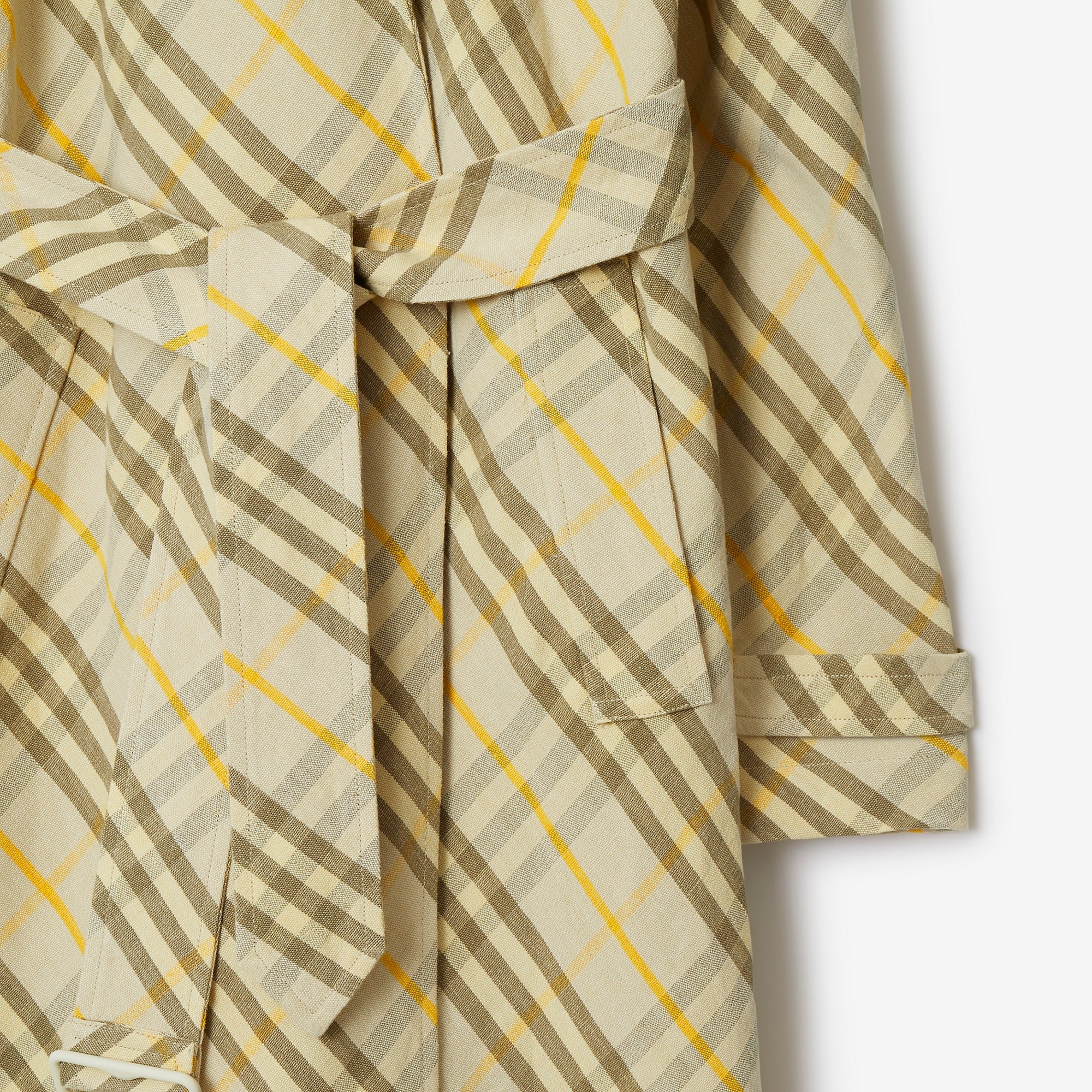 Long Check Linen Trench Coat - 6