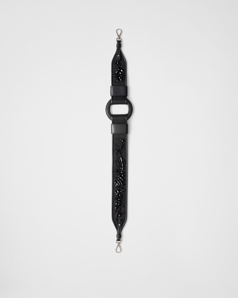 Embroidered Re-Nylon and leather shoulder strap 1