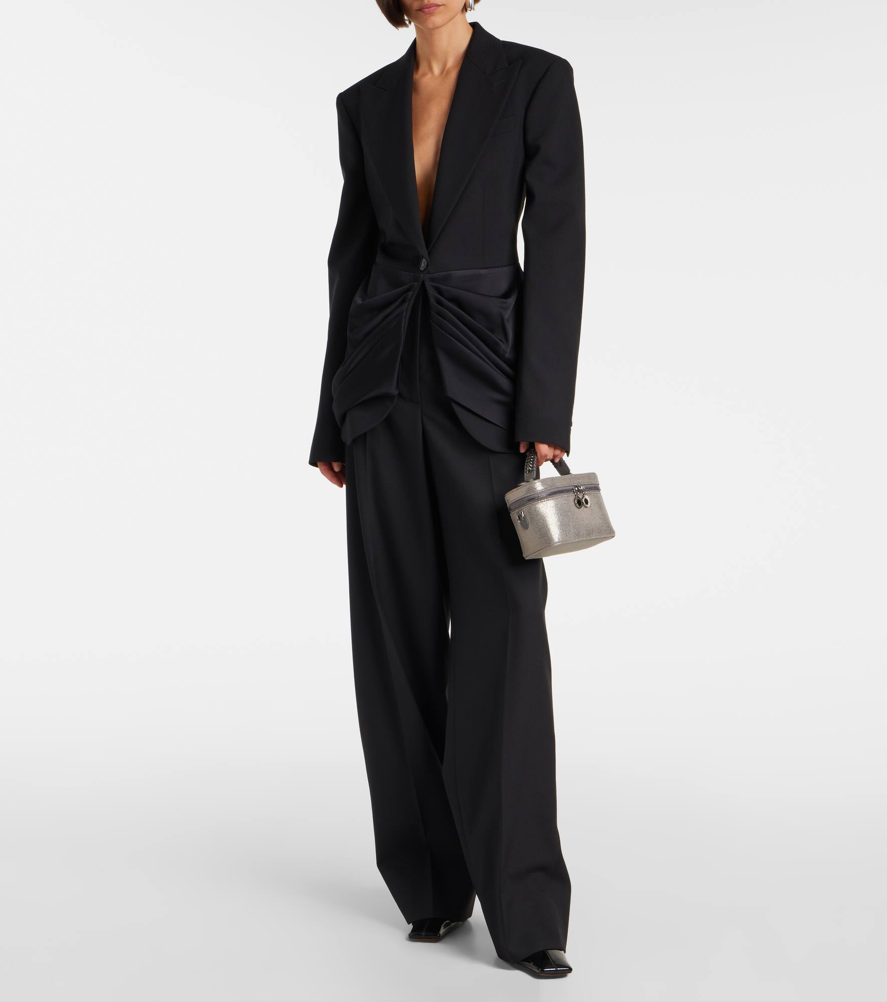 Draped satin-trimmed wool blazer - 2