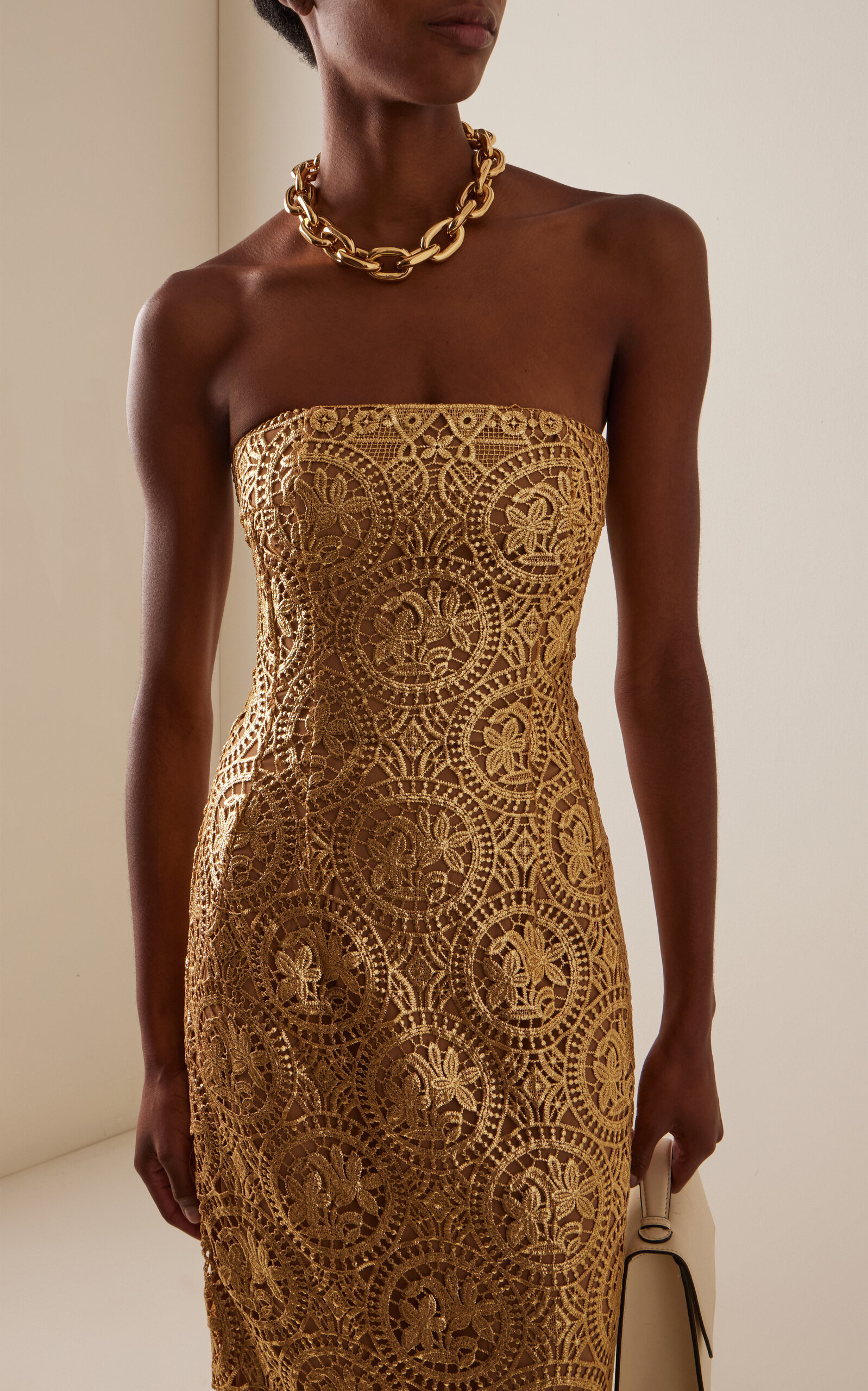 Laelia Foiled Lace Midi Dress gold - 3