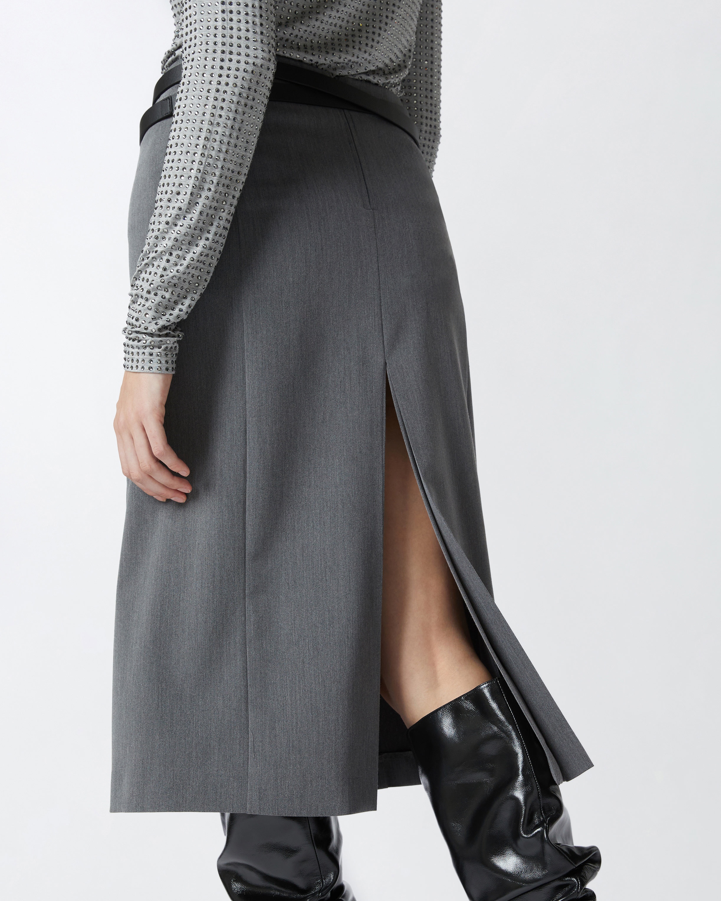 TAILORED MIDI SKIRT WITH SLIT AND PLEATING - 5