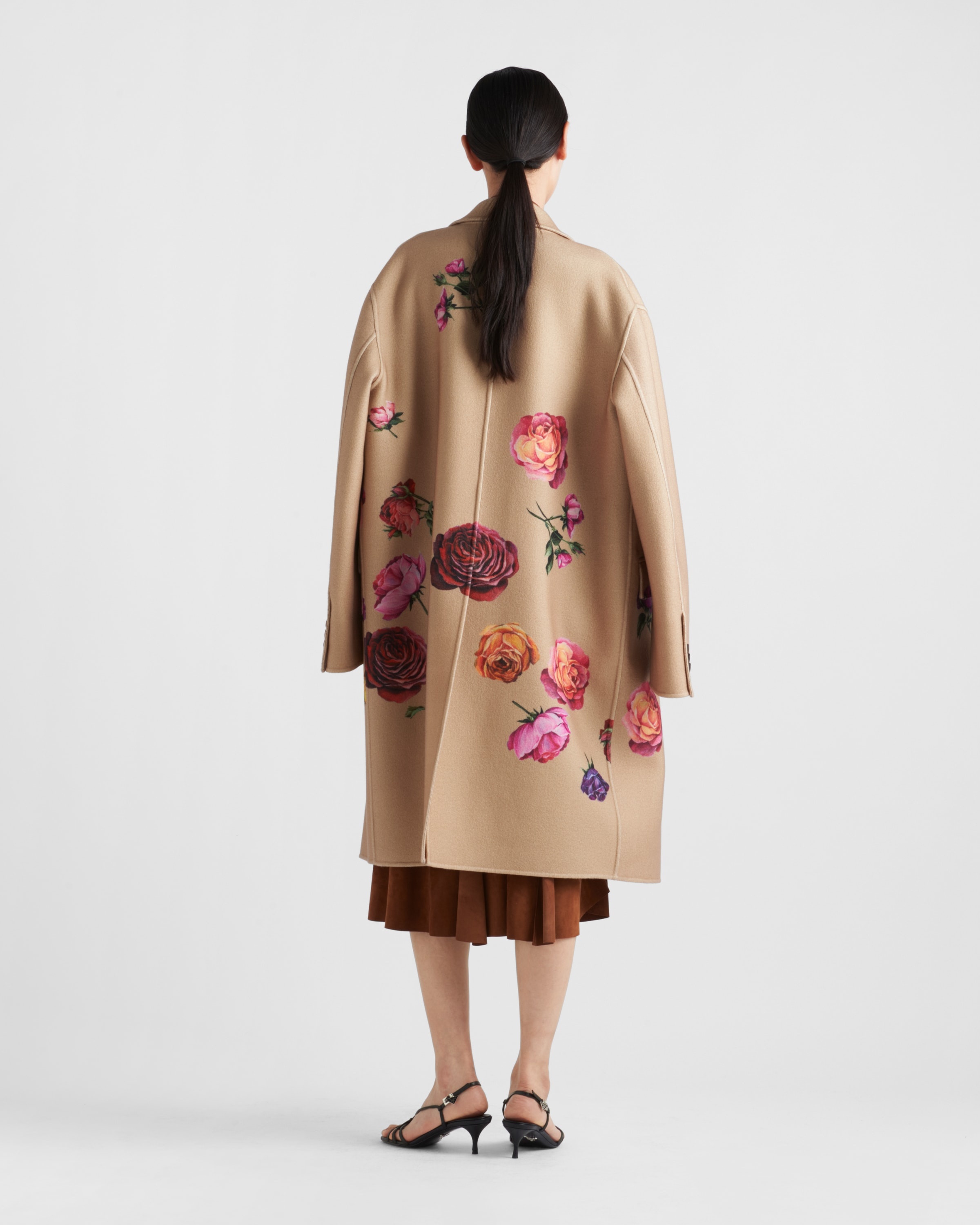 Single-breasted printed cashmere coat - 5