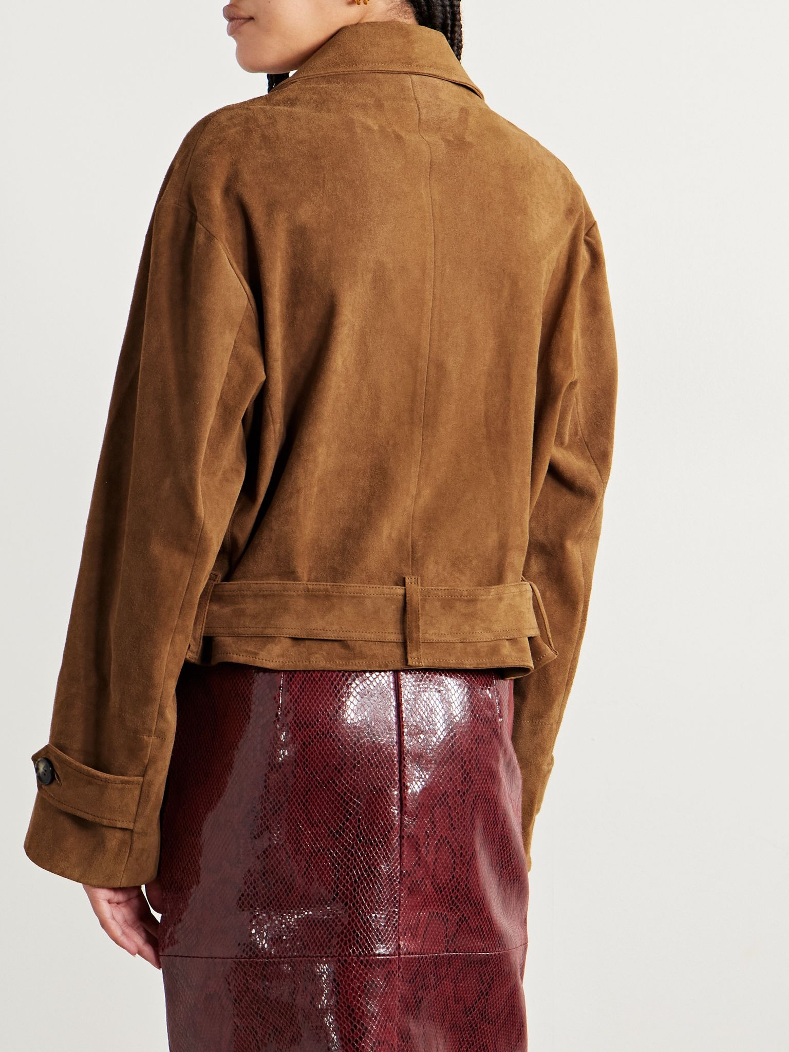 Alfi belted cropped suede jacket Tan - 3