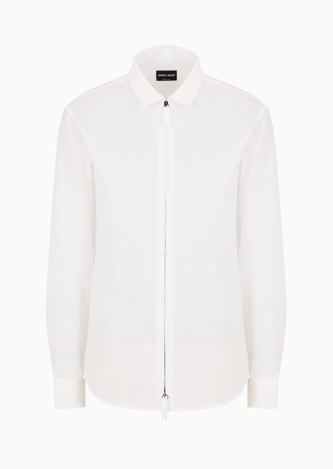 Slim-fit cotton seersucker shirt with zip - 1