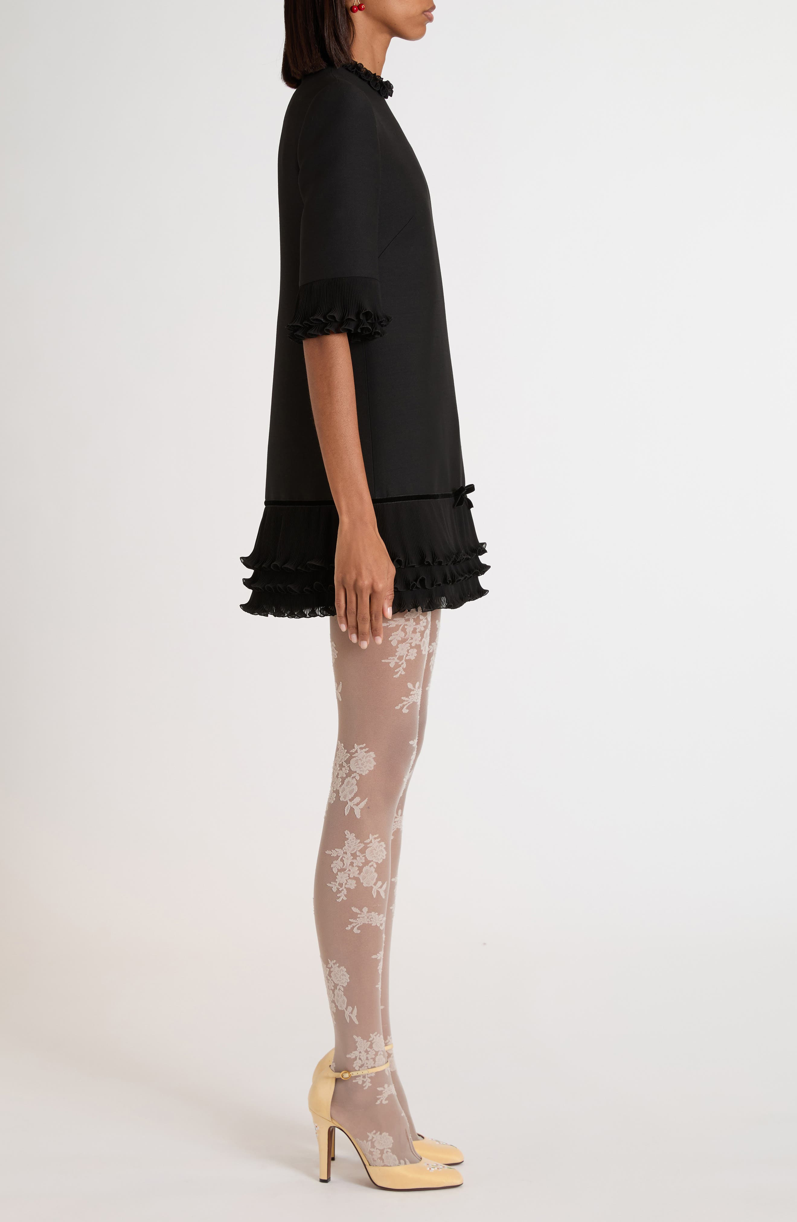 Valentino Garavani Ruffle Trim Crepe Couture Minidress in Black at Nordstrom - 3