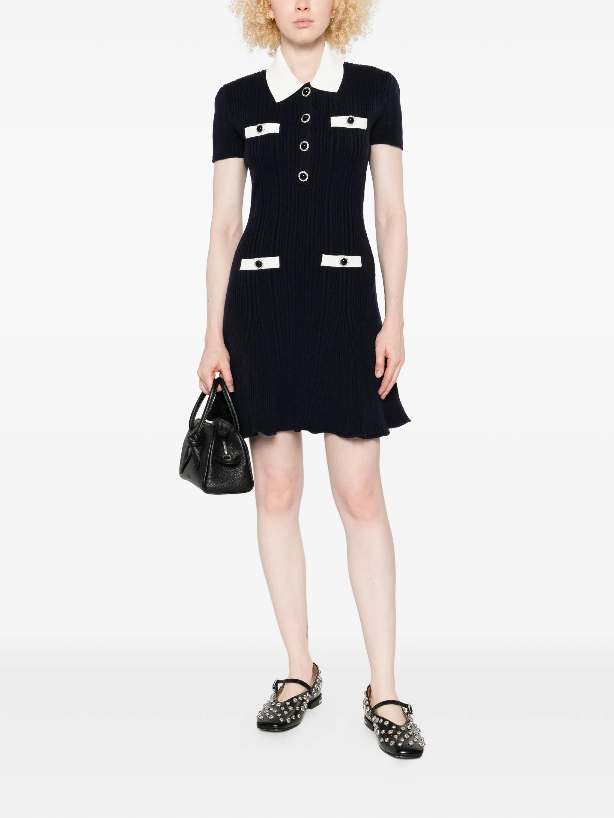 Self-portrait Collared Button-detail Mini Dress - 2