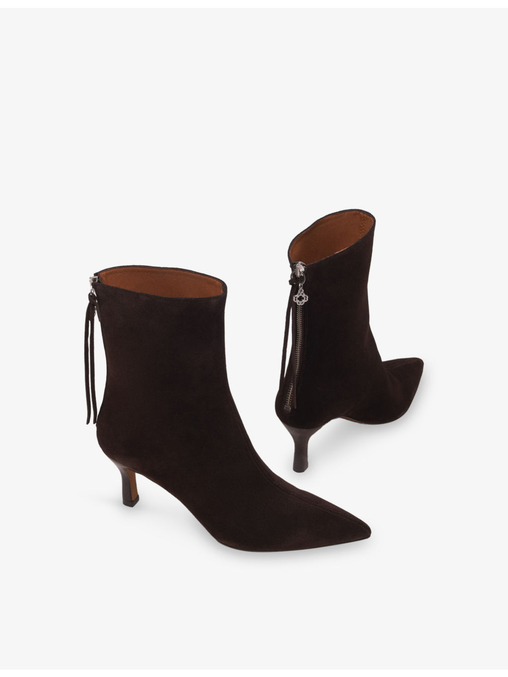 Zipped Heeled Suede Ankle Boots - 5