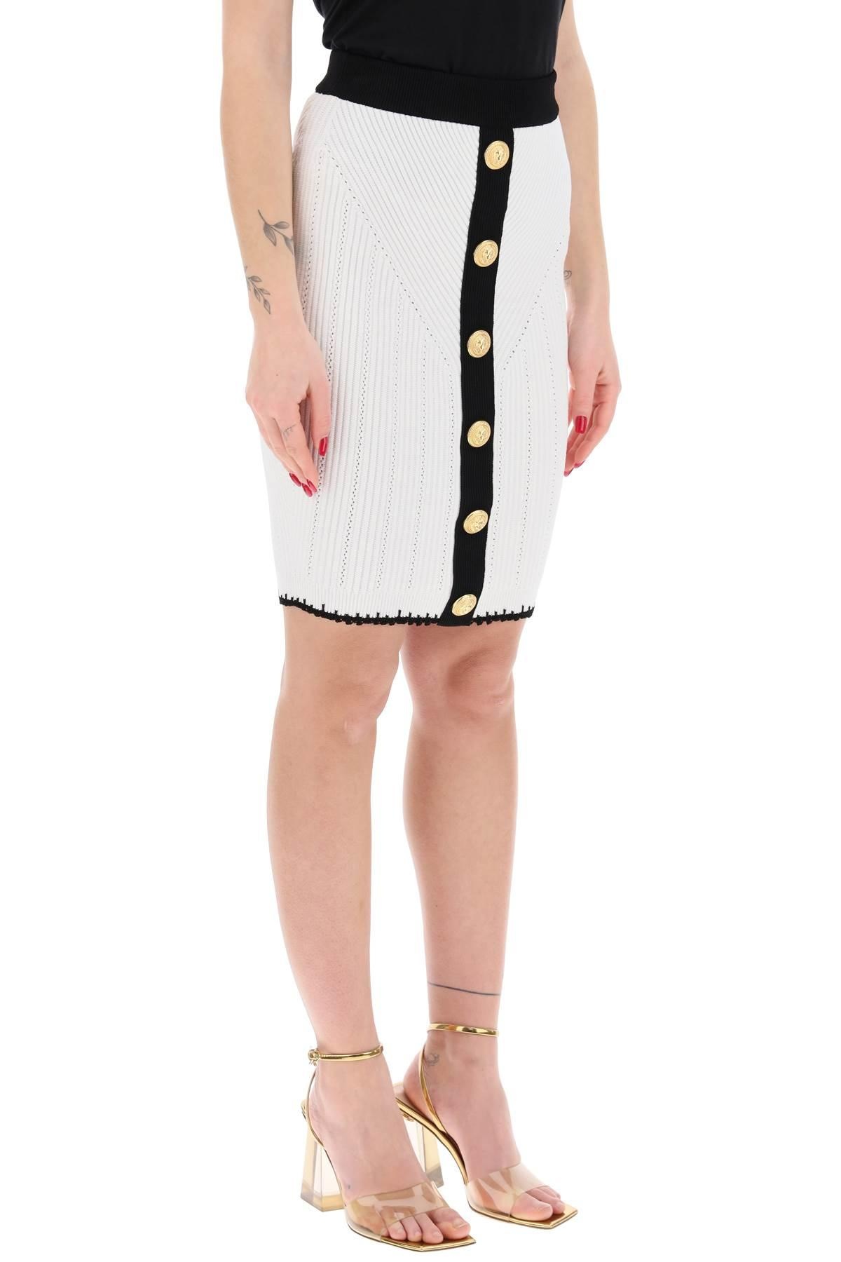 Balmain Bicolor Knit Midi Skirt With Embossed Buttons - 3