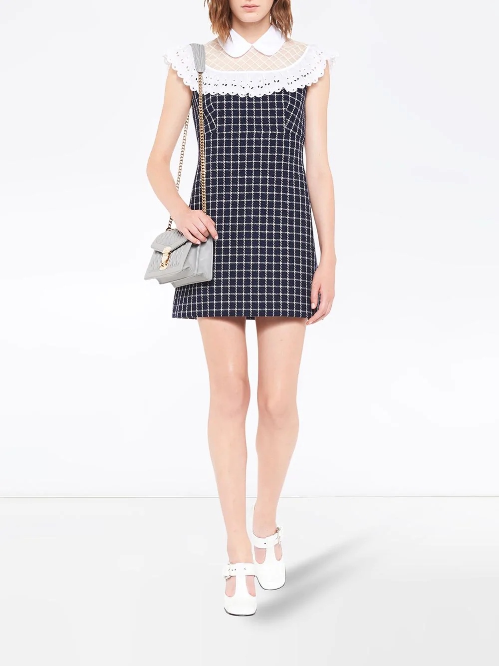 lace check print dress - 2