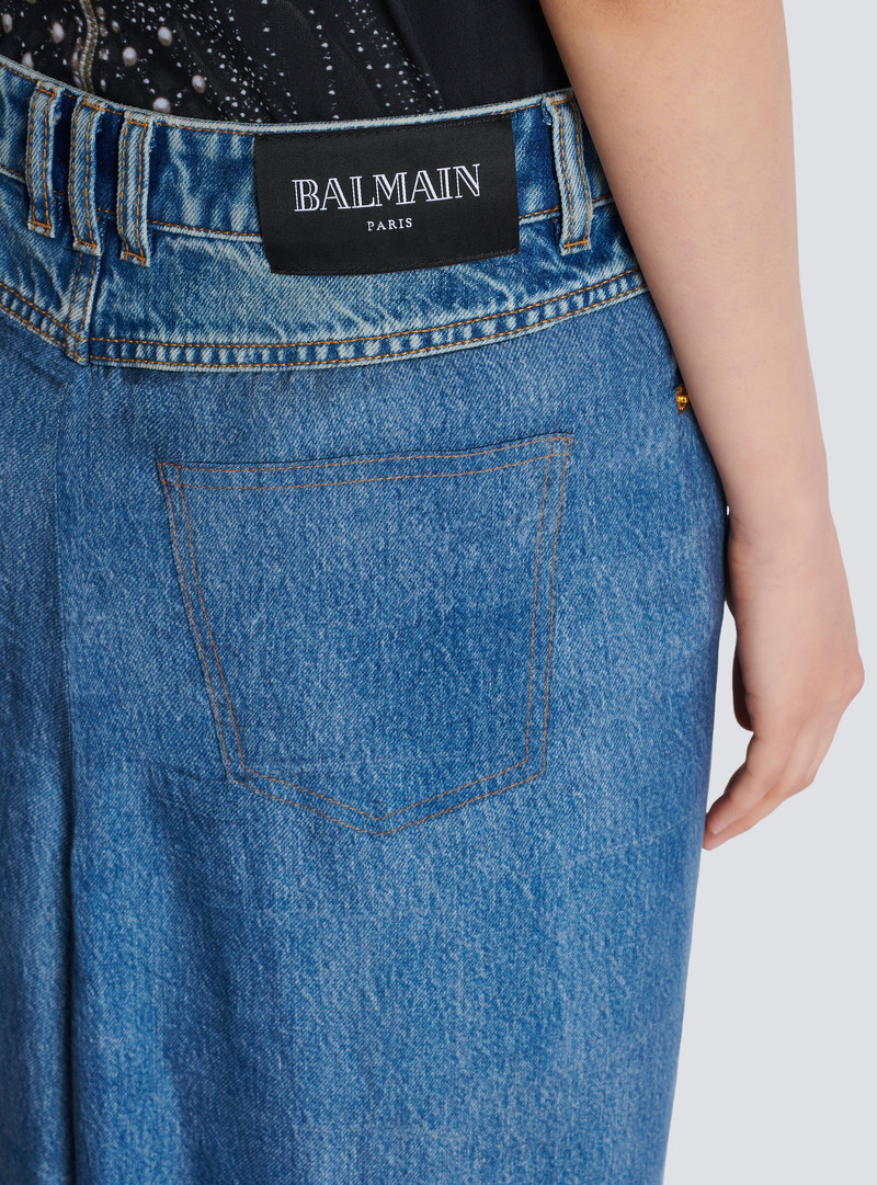 Denim jeans with draped skirt 8