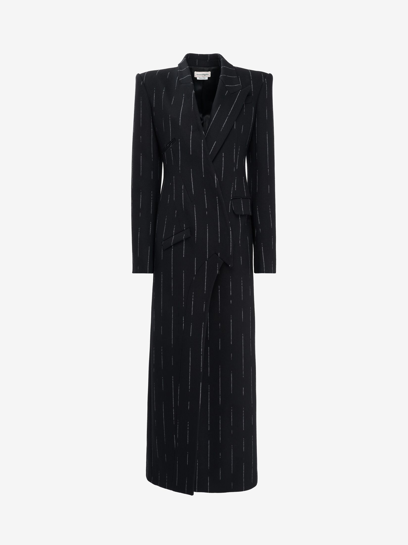 Women's Broken Pinstripe Tailored Coat in Black/ivory - 1