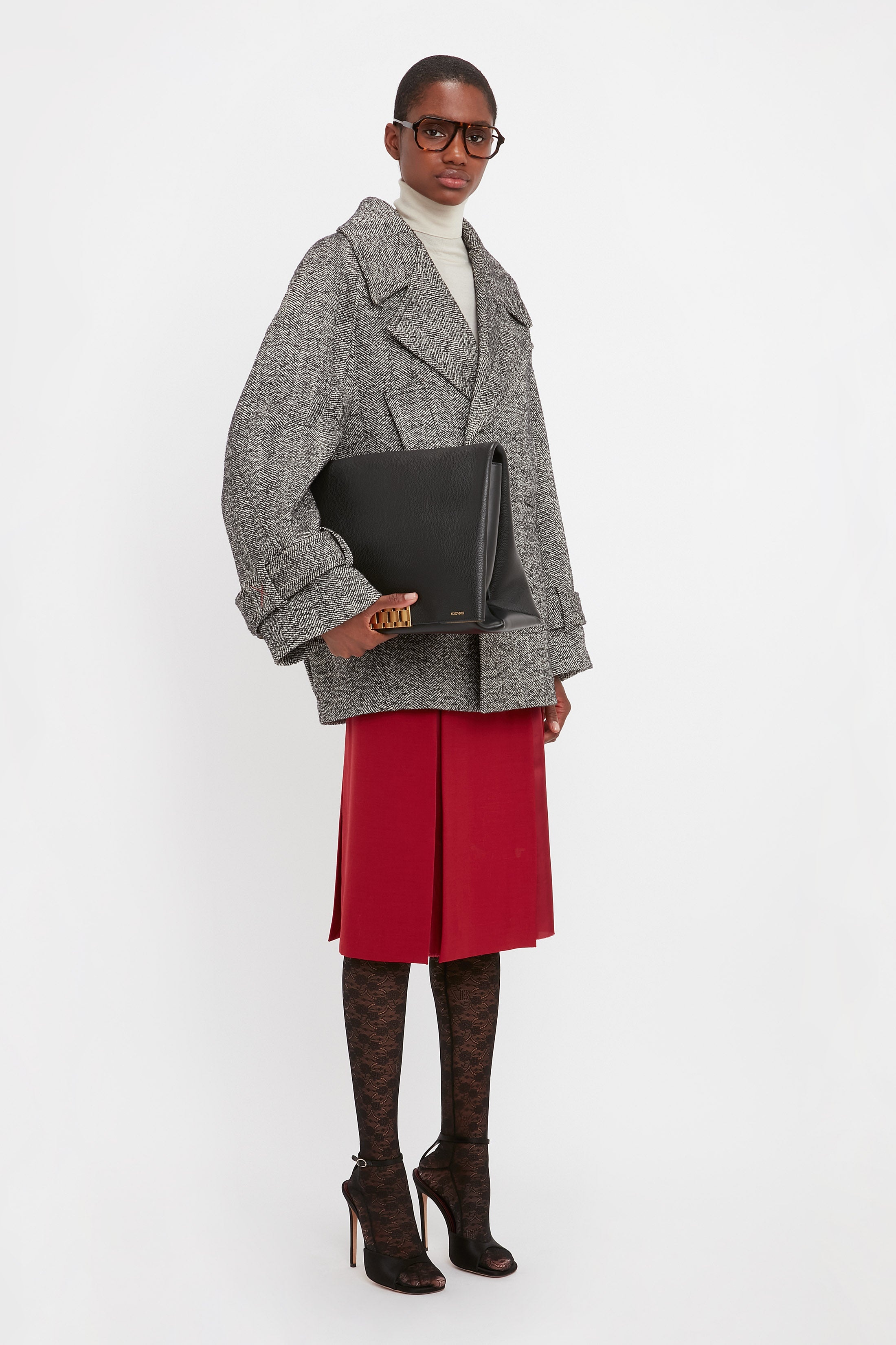 Oversized Pea Coat In Monochrome - 5