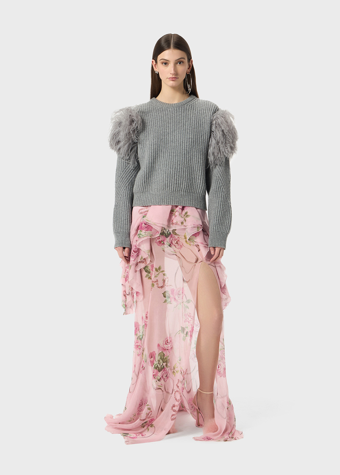 RIBBED WOOL SWEATER WITH FEATHERS - 2