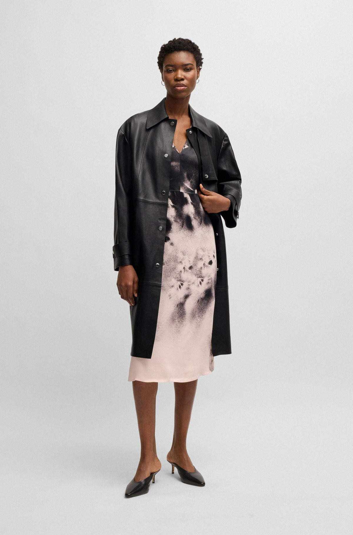 LEATHER TRENCH COAT WITH SILVER-TONE TRIMS - 2