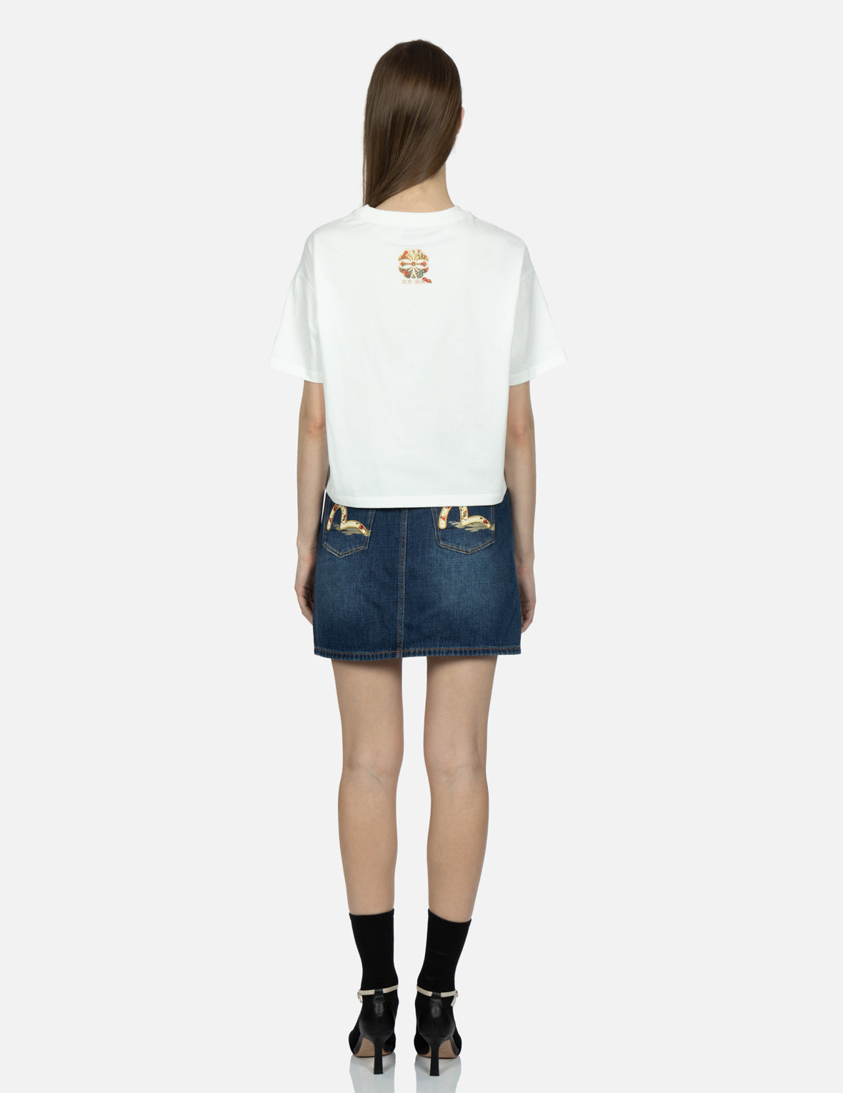 TSUBAKI-PATTERN SEAGULL EMBROIDERY DENIM SKIRT - 5