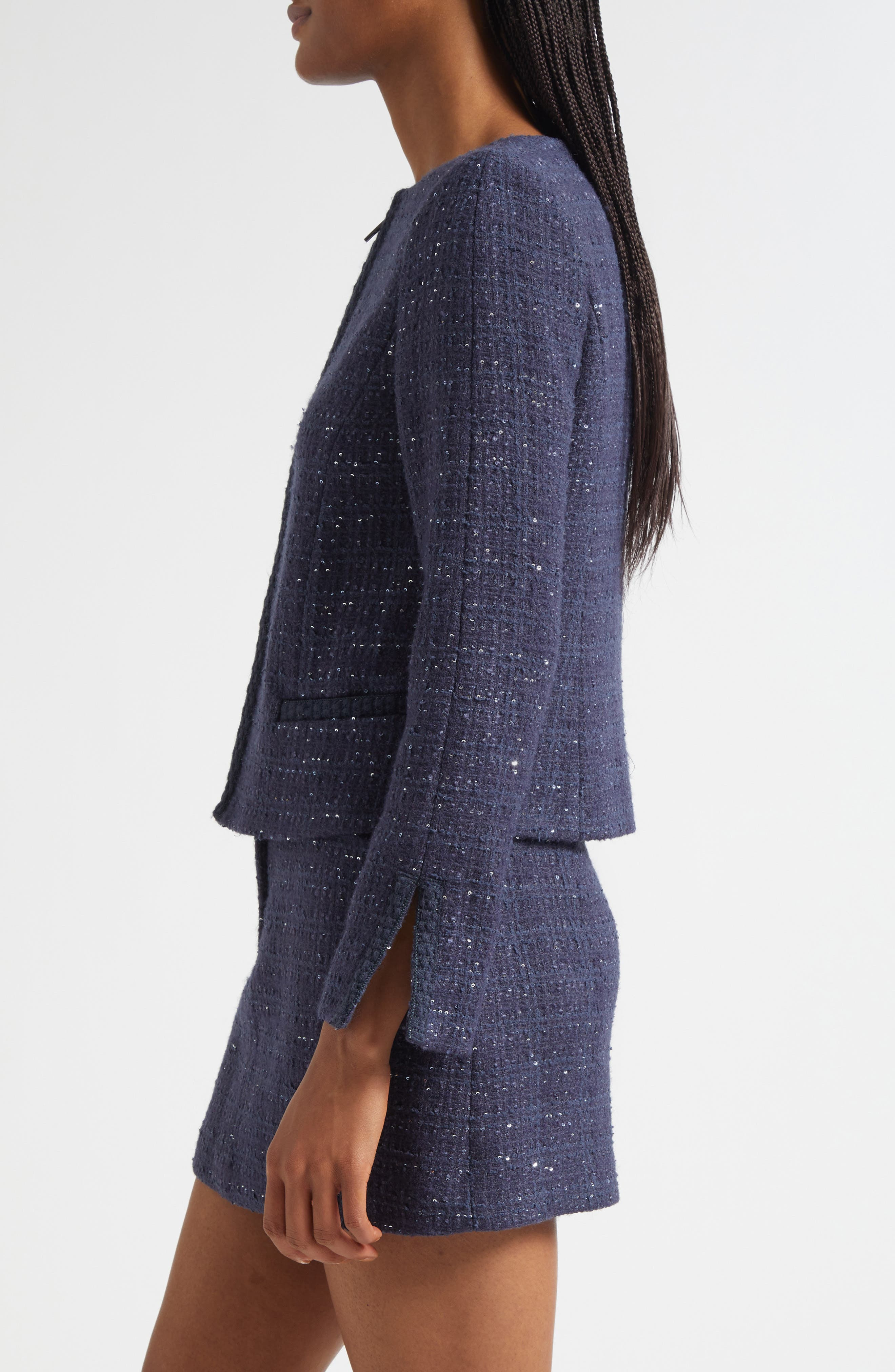 Emporio Armani Tweed Metallic Zip-Up Jacket in Purple at Nordstrom - 4