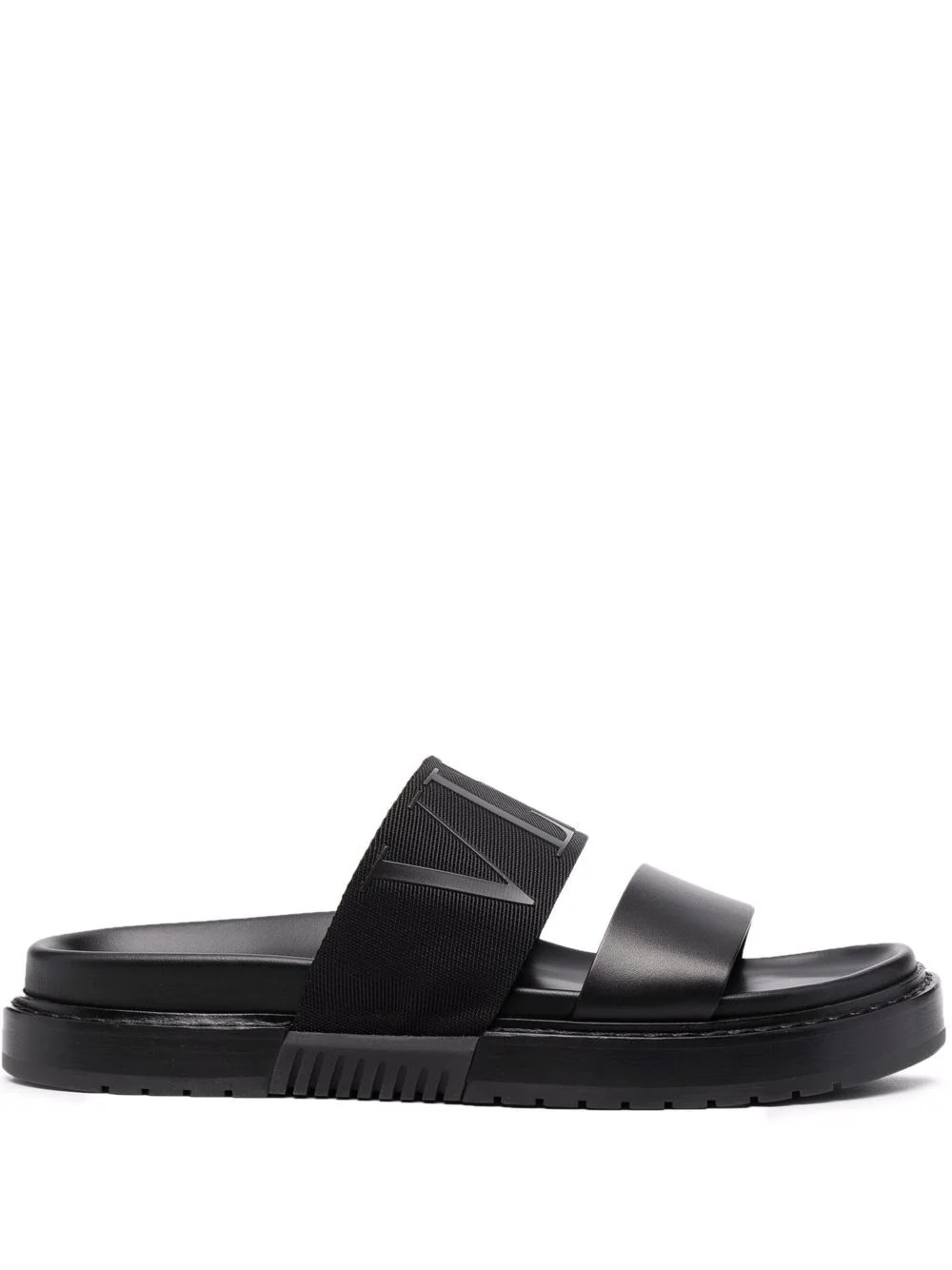 logo-embossed leather slides - 1