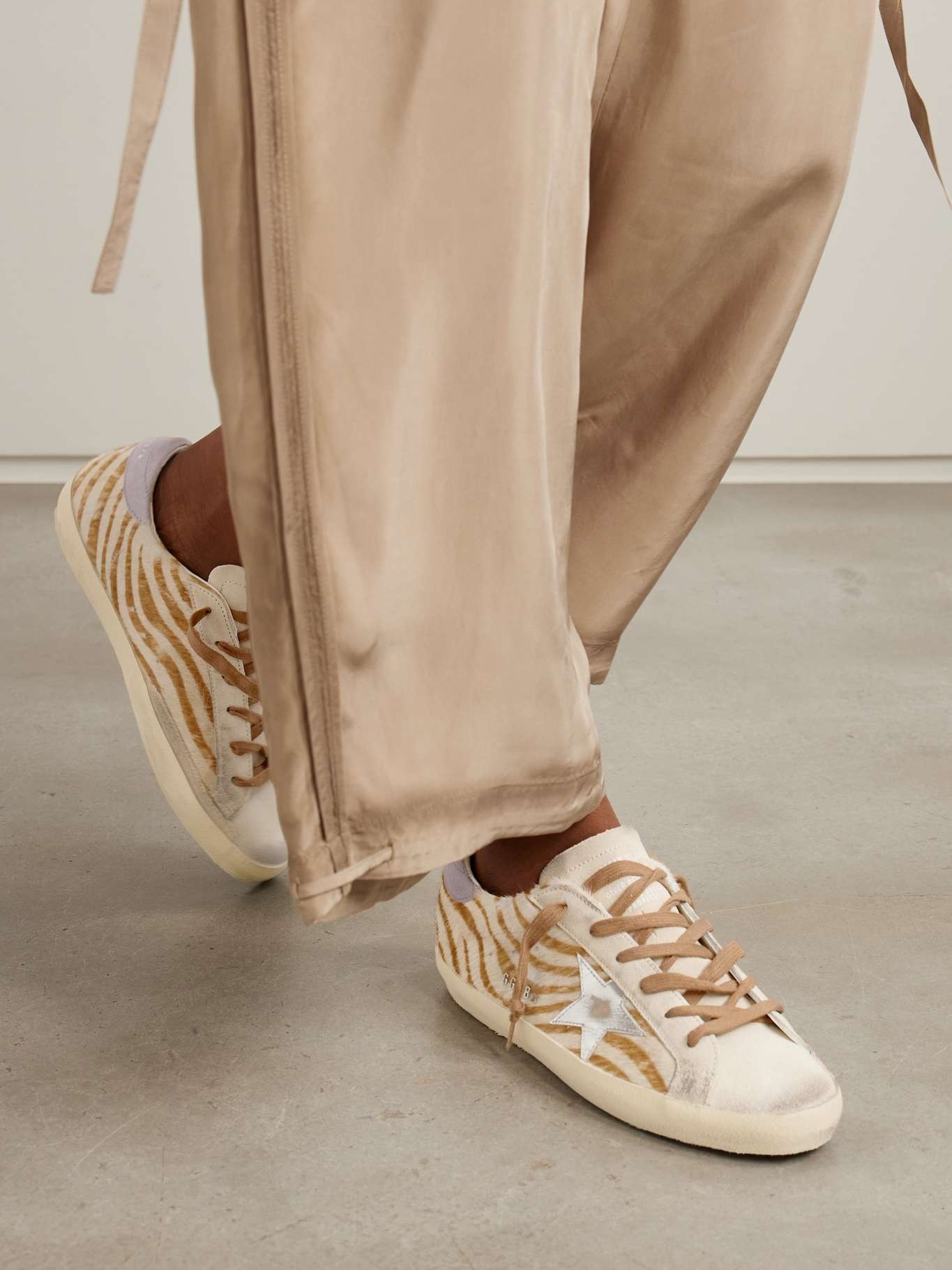 Super-Star distressed metallic leather and suede-trimmed zebra-print calf hair sneakers Zebra print - 2