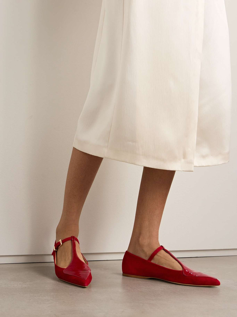 GABRIELA HEARST Liv patent leather-trimmed suede Mary Jane ballet flats Red outlook