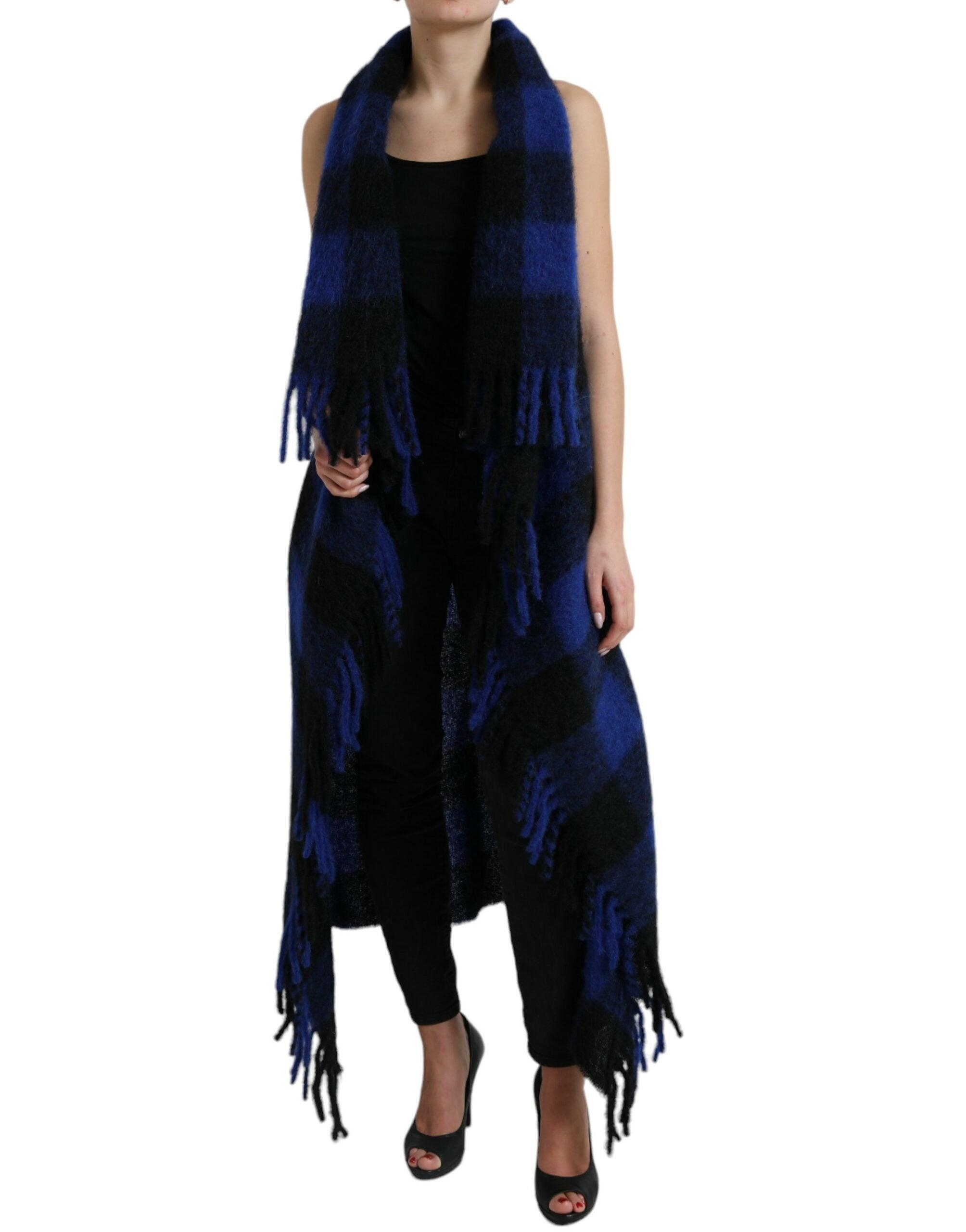 Dolce & Gabbana Black Blue Buffalo Check Poncho Coat Sweater - 1