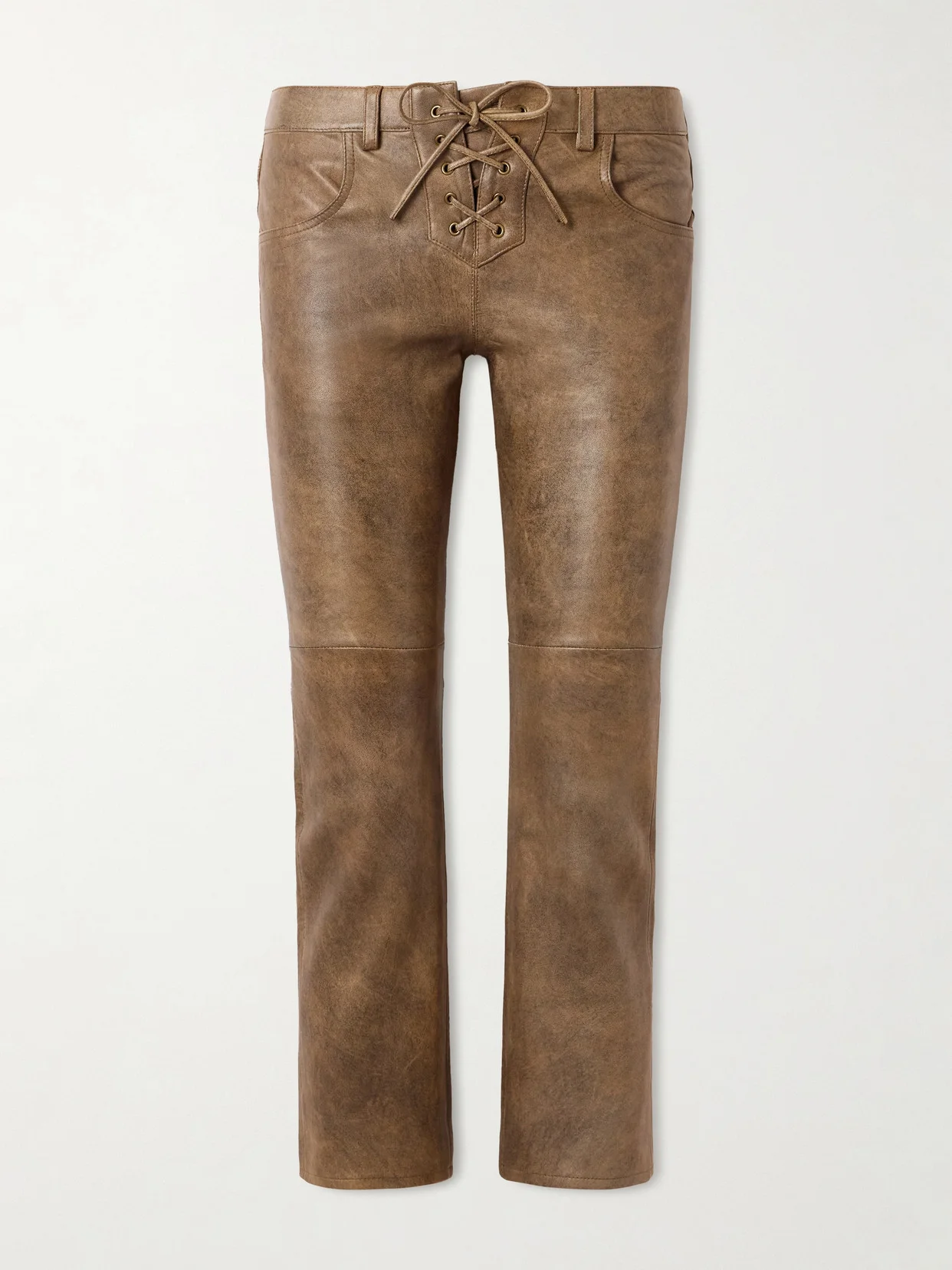Vanel Lace-up Leather Slim-leg Pants - 1