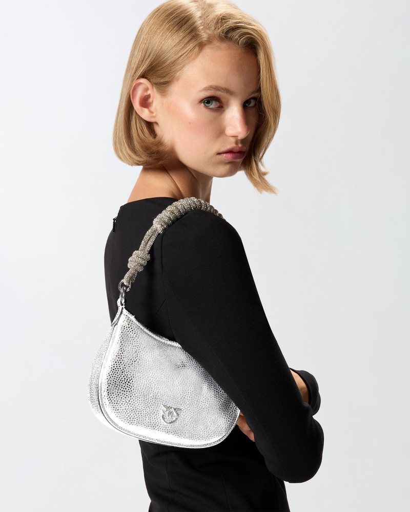 HALF MOON BABY HANDBAG IN LAMINATED LEATHER WITH RHINESTONES 5