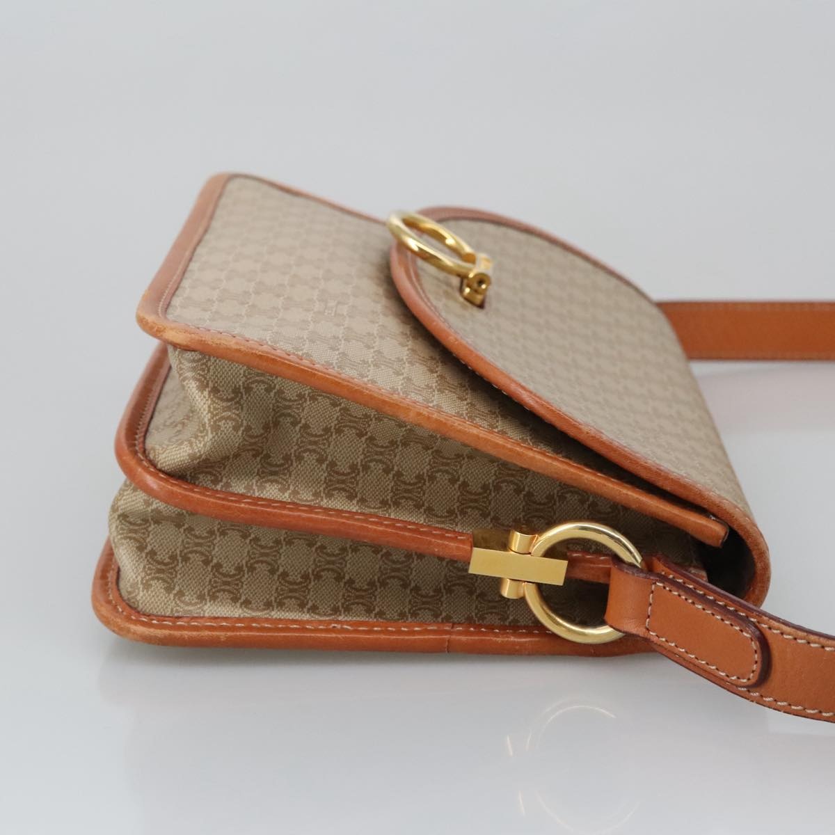 CELINE Macadam Canvas Shoulder Bag Beige Gold - 3