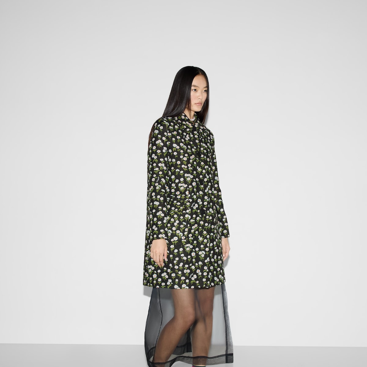 Floral crêpe single-breasted coat - 3