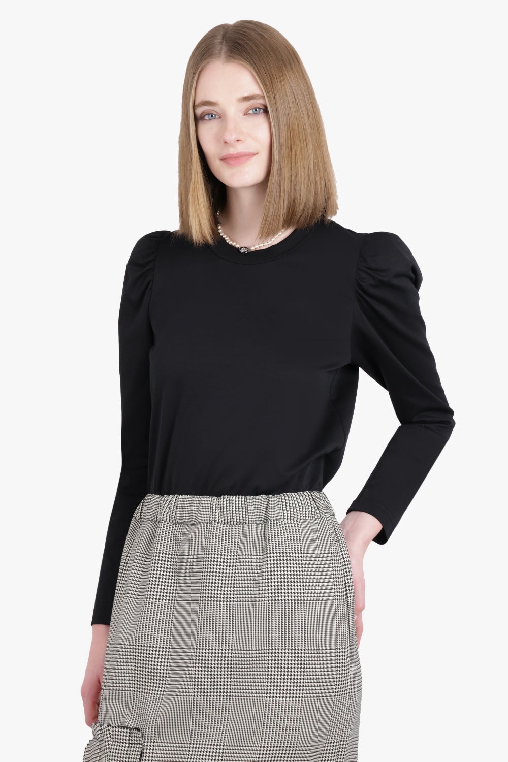 RUCHED SHOULDER L/S TOP | BLACK - 2