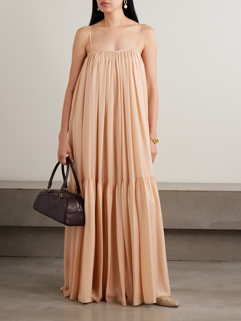 Chloé Ruched Tiered Silk Maxi Dress outlook
