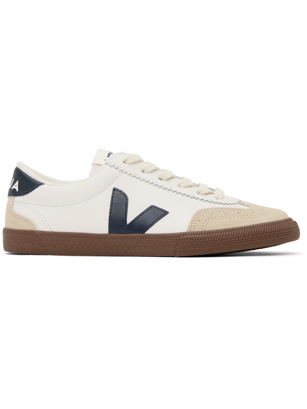 White & Navy Volley Leather Sneakers - 1