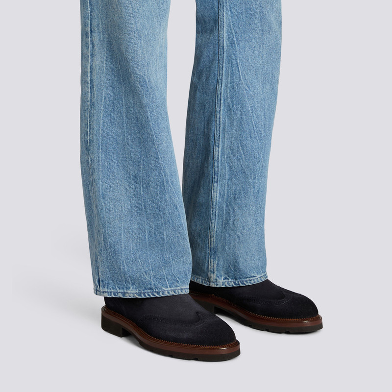 Santoni Men’s blue suede Chelsea brogue boot outlook