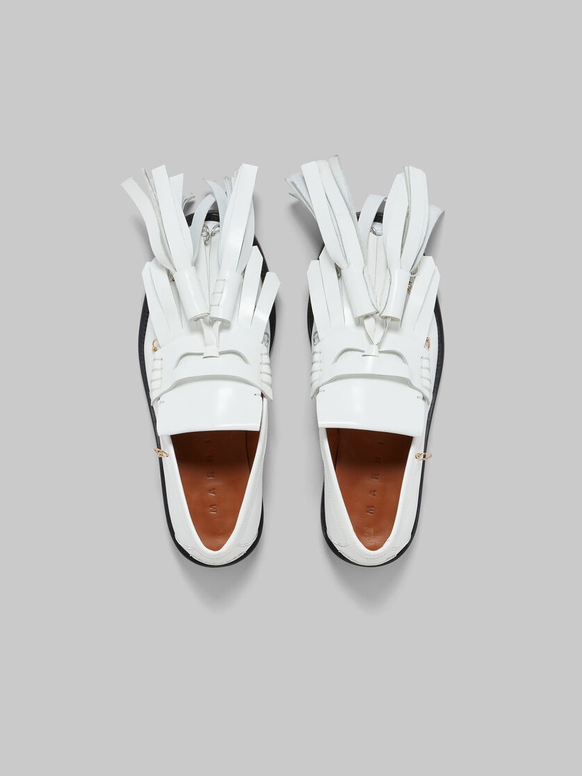 WHITE LEATHER BAMBI LOAFER WITH MAXI TASSELS - 4