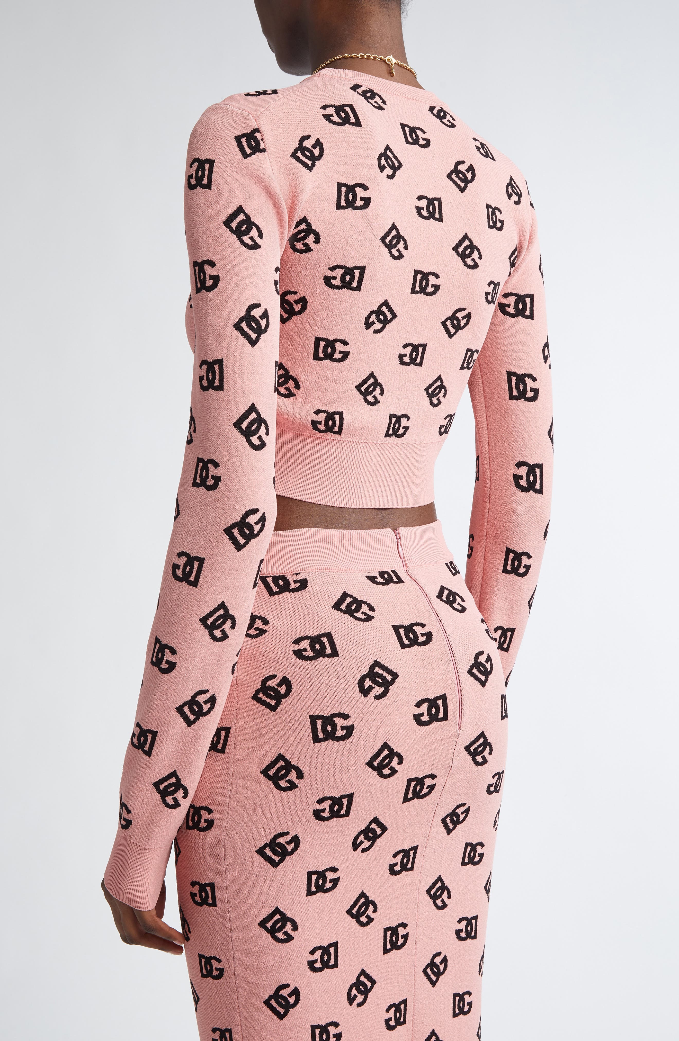 Dolce&Gabbana Logo Jacquard Crop Crewneck Sweater in F0473 Rosa Polvere Scuro at Nordstrom - 3
