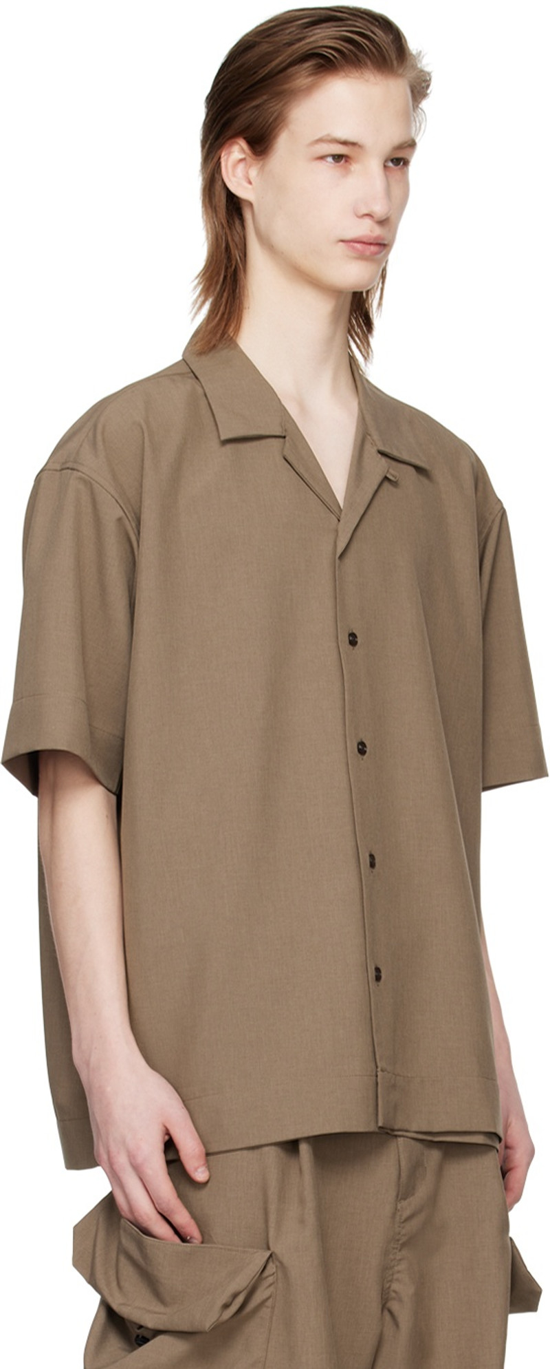 meanswhile Brown Side Slit Shirt outlook